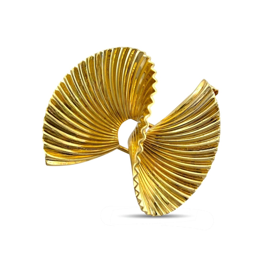 Tiffany & Co. 14K Yellow Gold Abstract Woven Brooch: 14K Yellow Gold Tiffany & Co. Abstract Woven Brooch A beautifully sculptural Tiffany & Co. Brooches crafted in 14 karat yellow Gold with an abstract woven design. The flowing texture and dimensional f