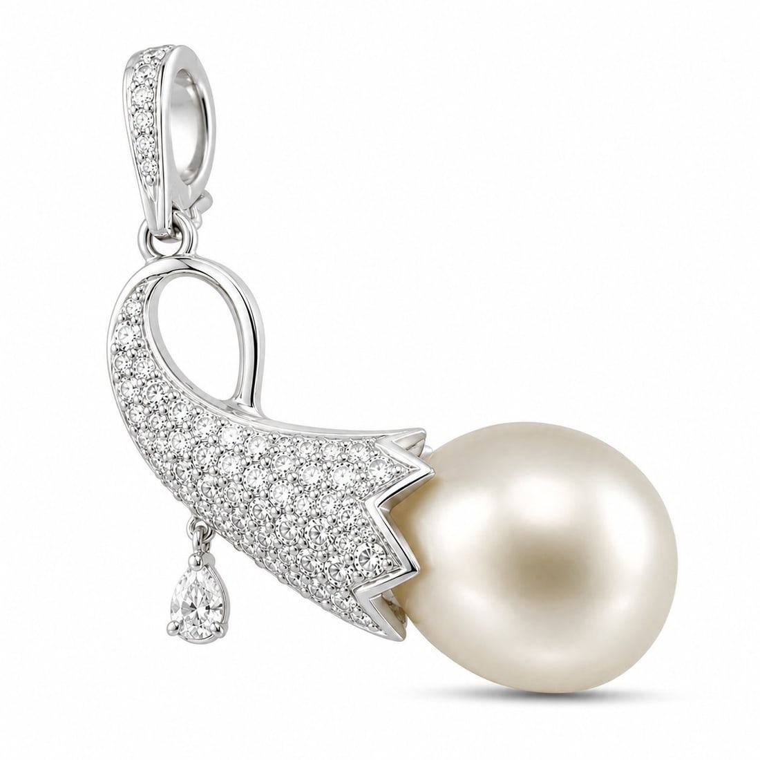 18K White Gold Diamond and Pearl Viking Horn Brooch (1 of 1)