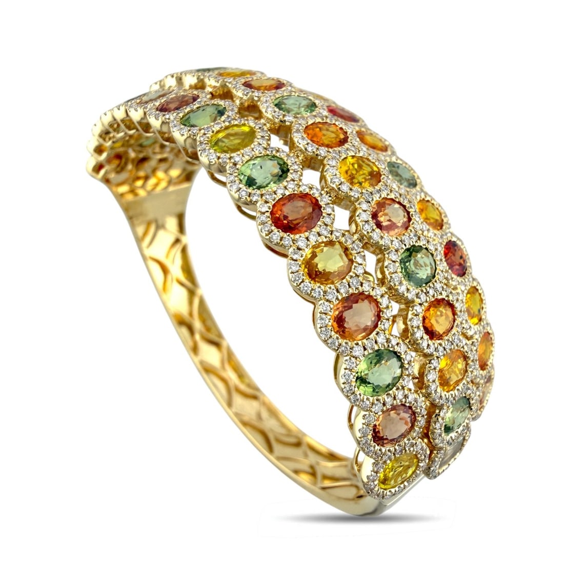 14K Yellow Gold Multi Gemstone and 3.23ct Diamond Statement Bracelet (1 of 8)