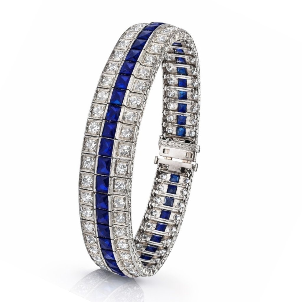 Art Deco Platinum and 7ct Diamond Bracelet (1 of 10)