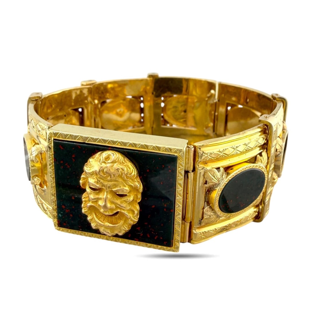 14K Yellow Gold Bloodstone Sculpted Face Bracelet (1 of 7)