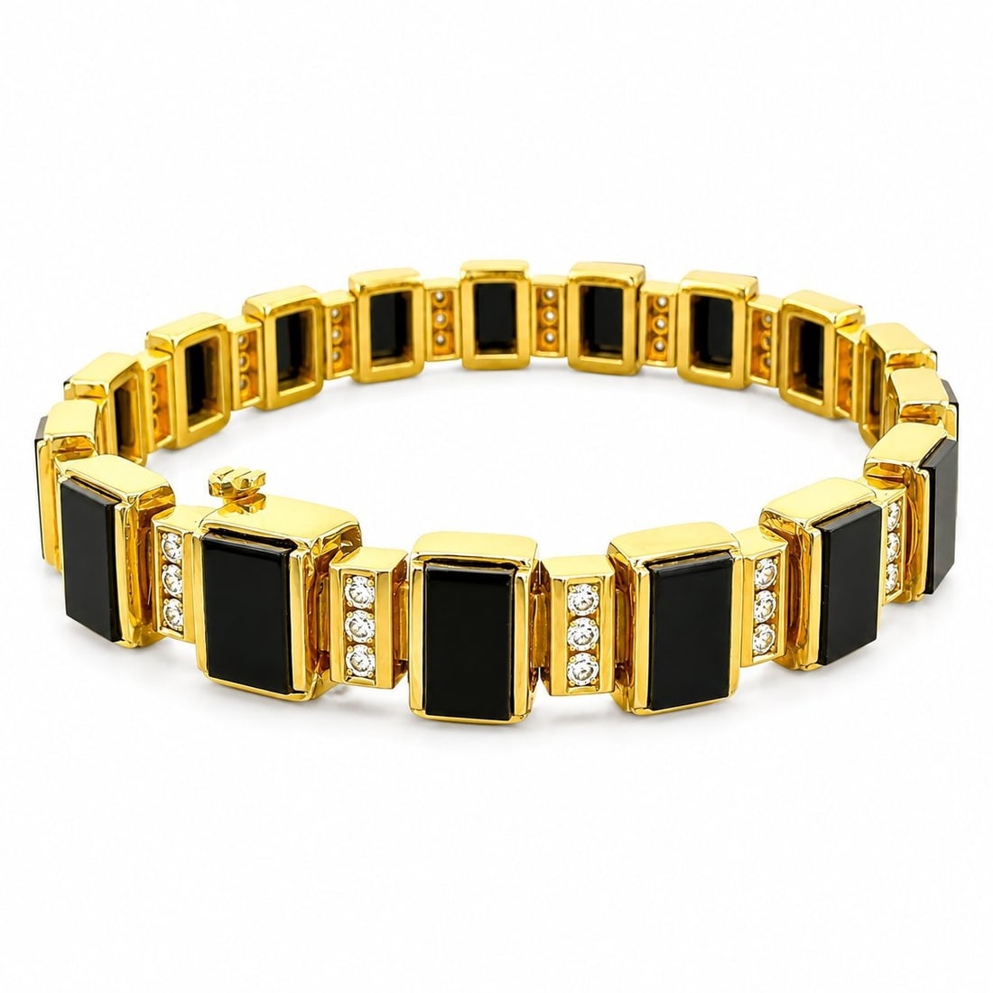 La Triomphe 14K Yellow Gold Onyx and 1.0ct Diamond Link Bracelet (1 of 7)