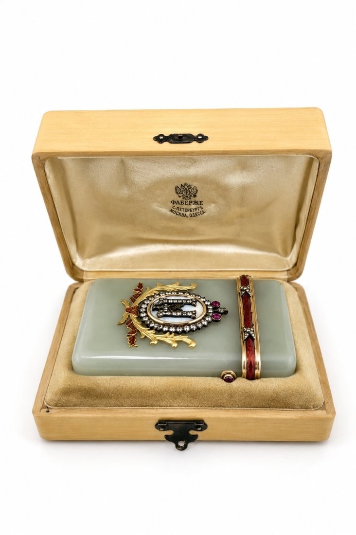 Imperial Russian Faberge Jade & 56 Gold Cigarette Case (1 of 6)
