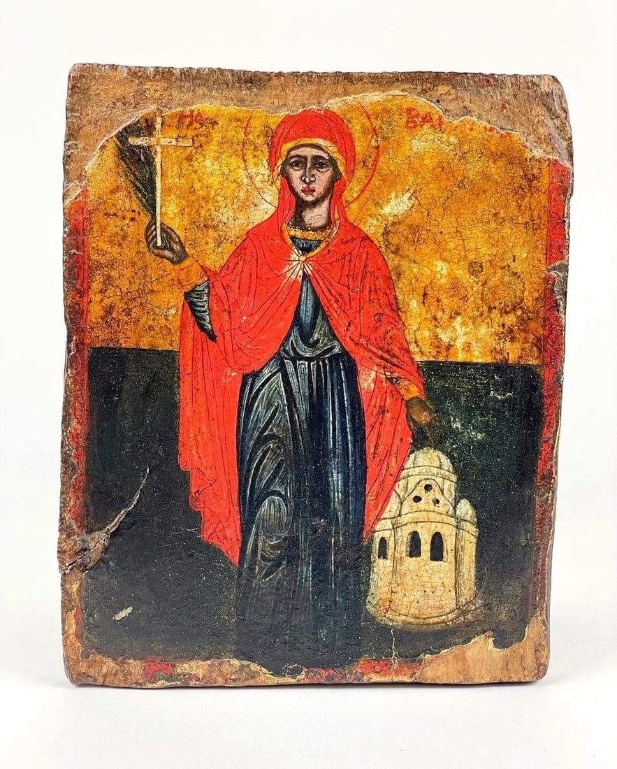 17 Century Antique Greek Icon of St. Paraskeva: 17 Century Antique Greek Icon of St. Paraskeva Sizes: 21cm x 17cm Condition: Restored in past. Please see photos