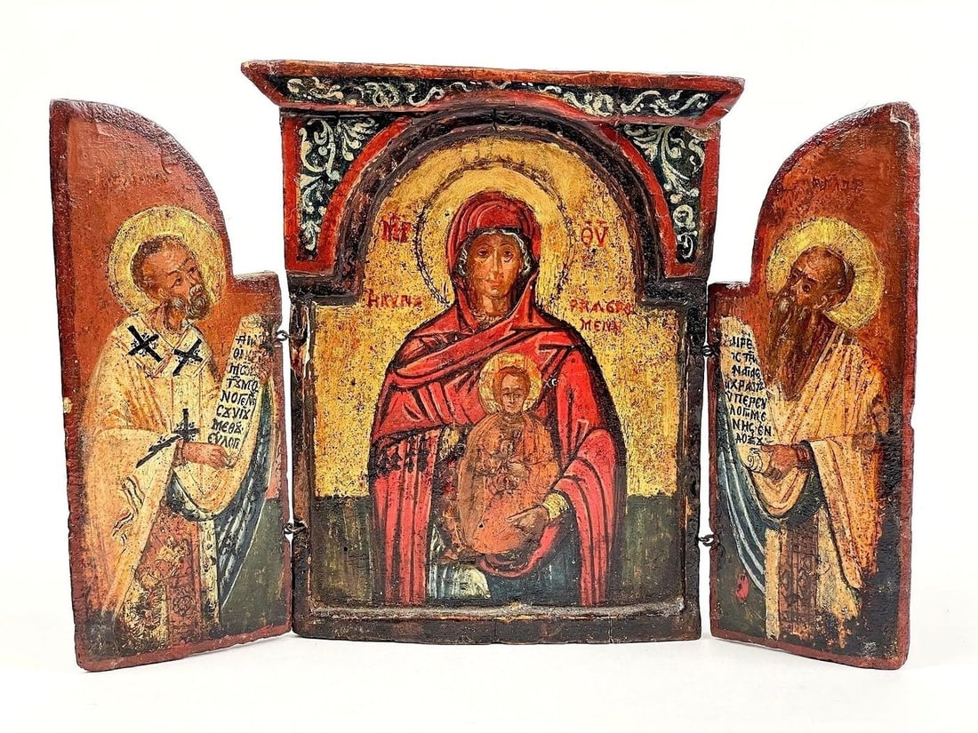 17th Century Century Antique Greek Triptych Icon (1 of 7)