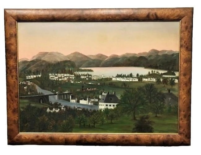 American School, Rural Hilly Landscape with Lake and Railway O/C Painting, 19 (1 of 2)