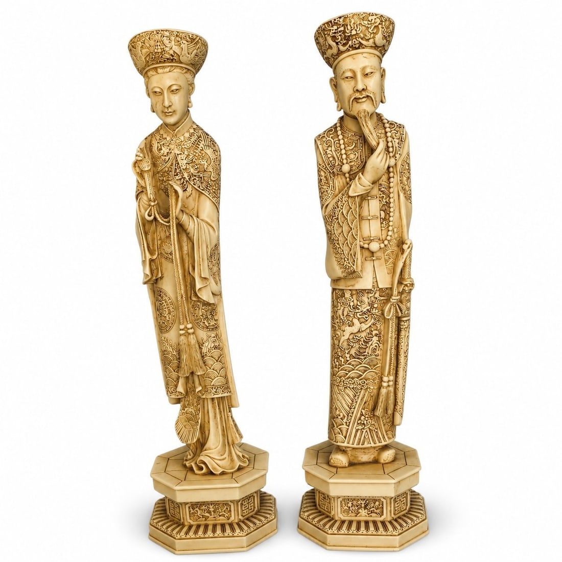 Pair Of Chinese Large Statues Emperor And Empress Carved In Hardstone (1 of 9)