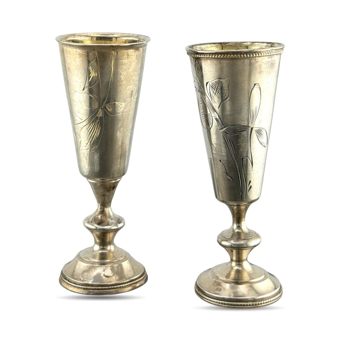 Imperial Russian 84 Zolotnik Silver Pair of Antique Cups: Imperial Russian 84 Zolotnik Silver Pair of Antique Cups This refined pair of antique Russian silver cups is crafted in the traditional 84 zolotnik silver standard, equivalent to .875 silver. The smal