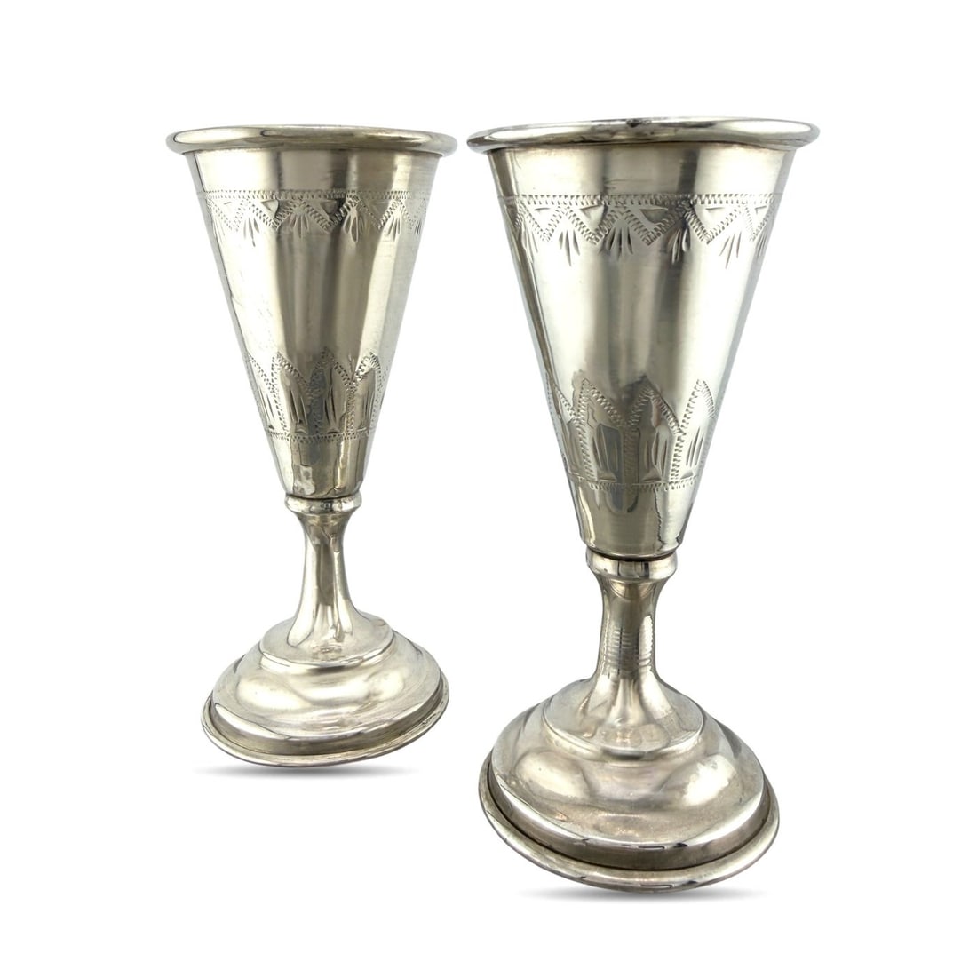 Imperial Russian 84 Zolotnik Silver Pair of Antique Cups: Imperial Russian 84 Zolotnik Silver Pair of Antique Cups This elegant pair of antique Russian silver cups is crafted in the traditional 84 zolotnik silver standard, equivalent to .875 silver. The cups