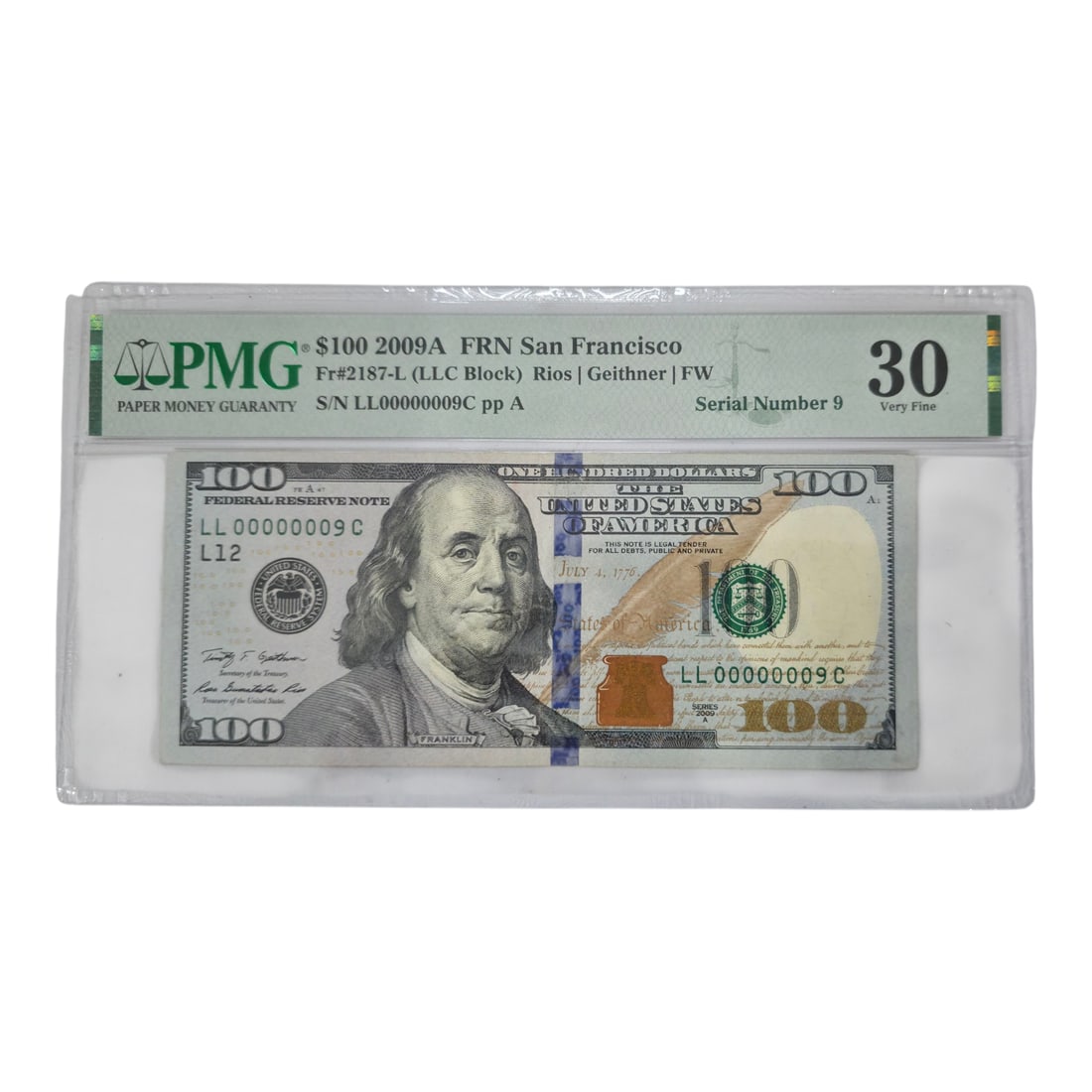 Low Serial Number $100 Federal Reserve Note Bill LL 00000009 Rare (1 of 2)