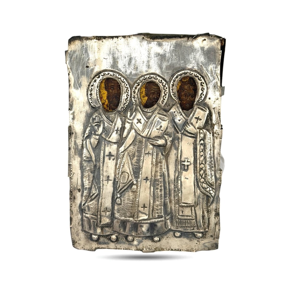 Antique Greek Wooden Icon with silver Cover (1 of 6)