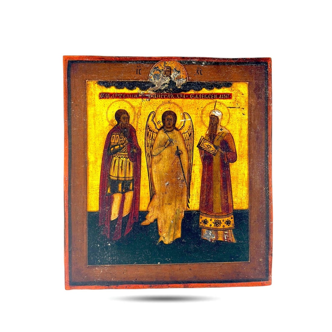 19th Century Russian Wooden Icon of Saints Menas, Nikita of Novgorod and John the Warrior (1 of 6)