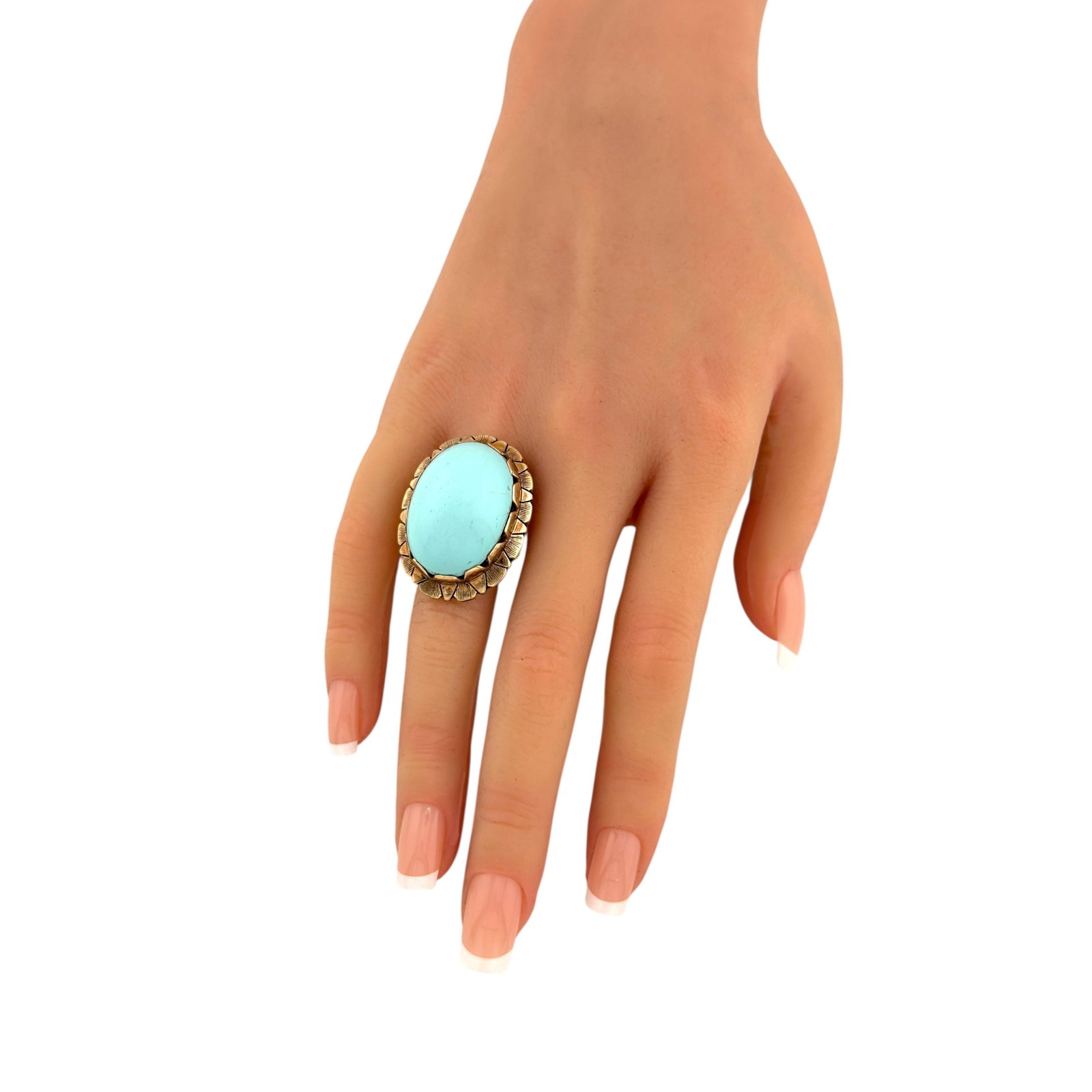 14K Rose Gold Turquoise Statement Ring - 7