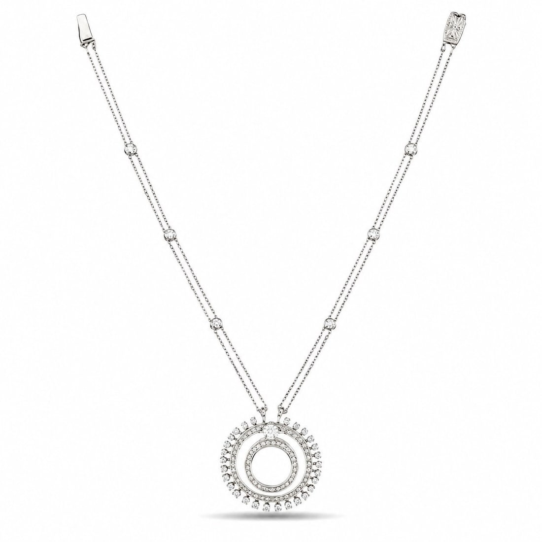 Mikimoto 18K White Gold 4.35ct Diamond Four Row Chain: Mikimoto 18K White Gold 4.35ct Diamond Four-Row Chain Pendant Necklace This elegant Mikimoto necklace is crafted in 18 karat white gold and features a refined four-row chain design with a diamond