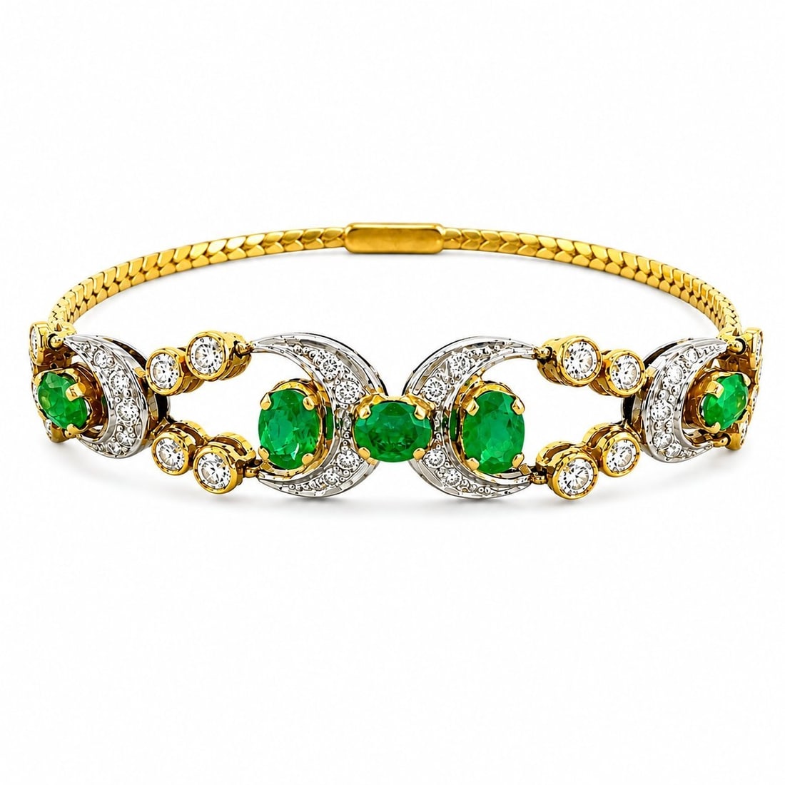 18K Yellow Gold 1.50ct Diamond and 1.75ct Emerald Bracelet (1 of 3)