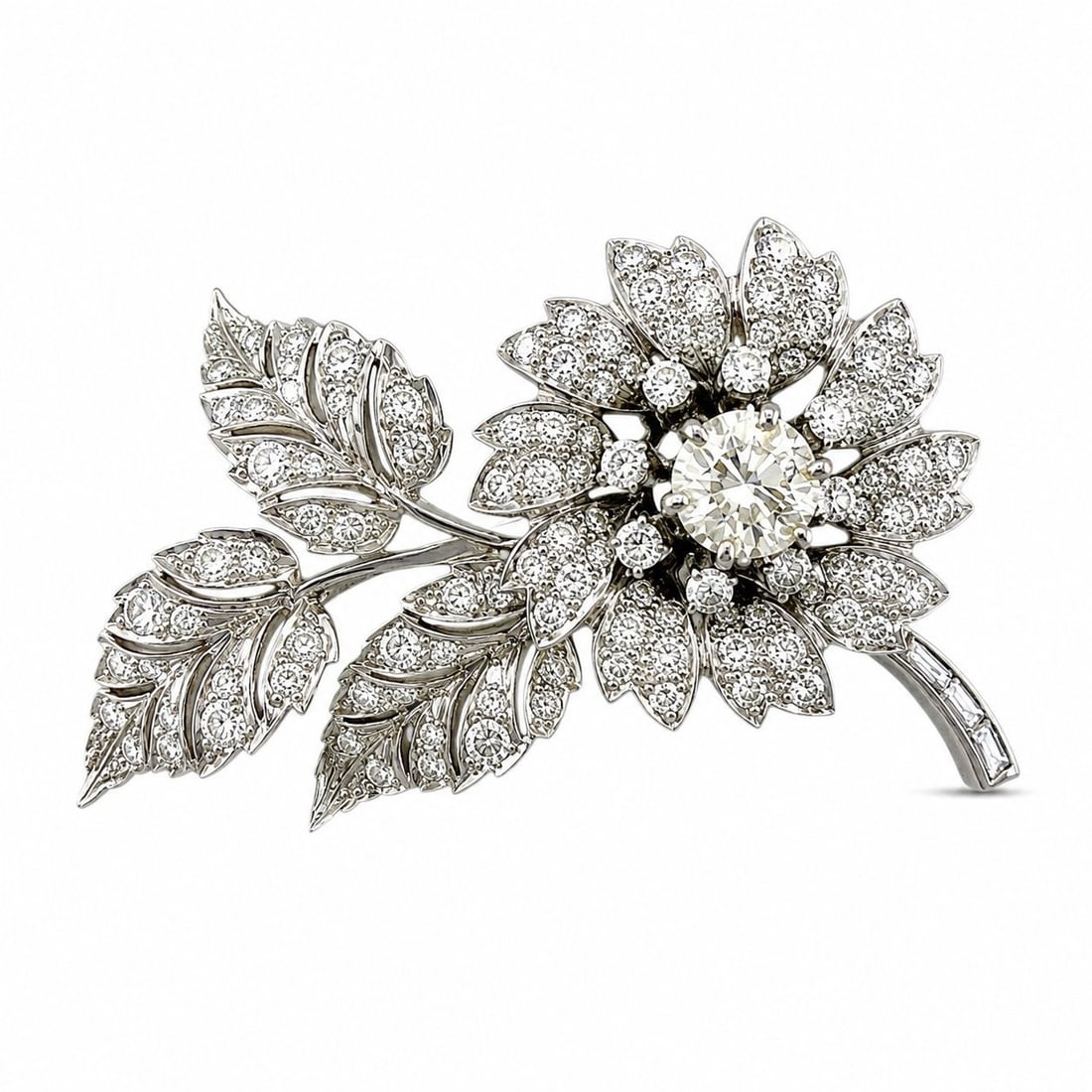 Platinum 4.38ct Diamond Flower Brooch (1 of 8)