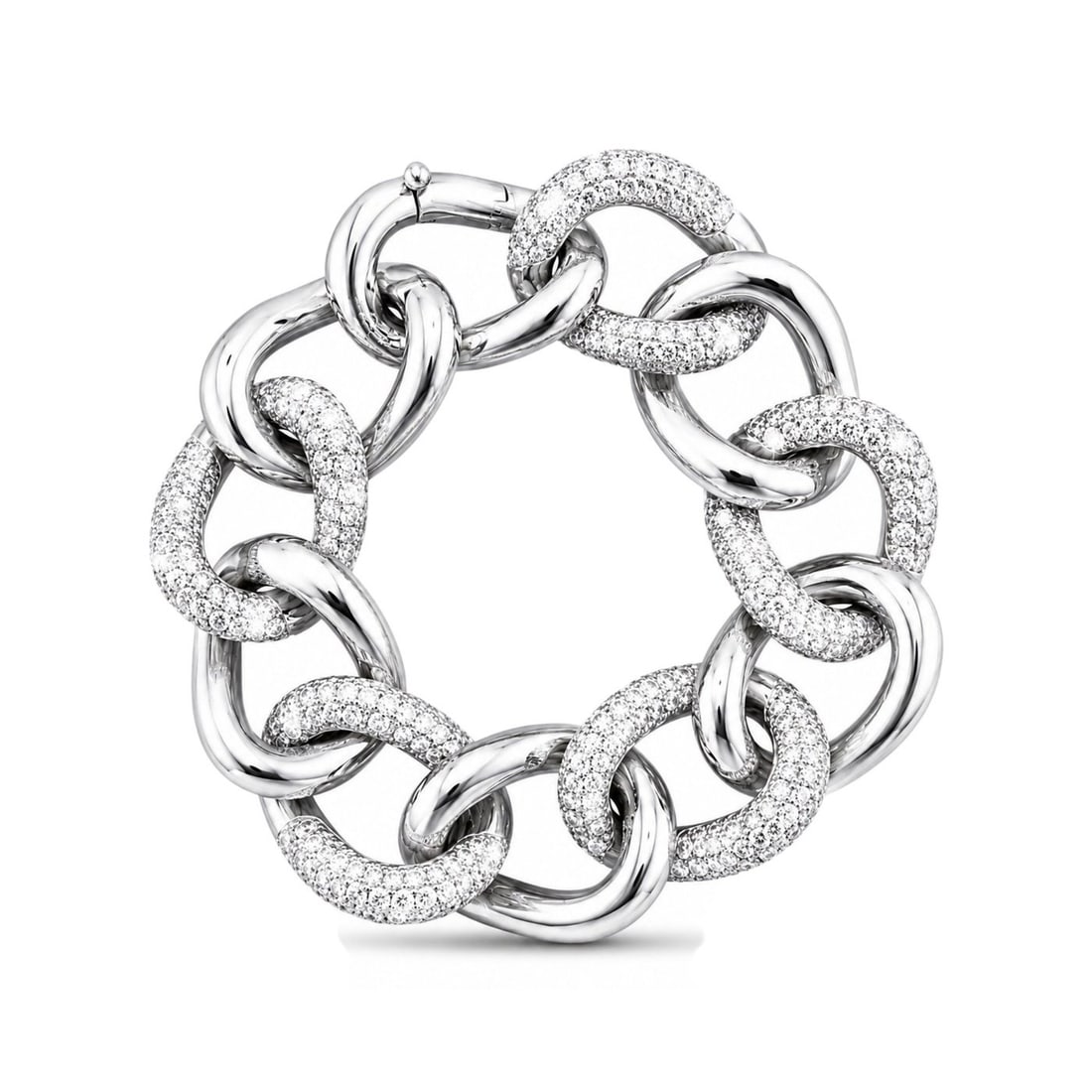 Tiffany & Co. White Gold 22.00ct Diamond Link Bangle: Tiffany & Co. White Gold 22.00ct Diamond Link Bangle Bracelet A substantial Tiffany & Co. diamond link bangle bracelet crafted in white gold with a bold large link design. Each diamond set link is arr