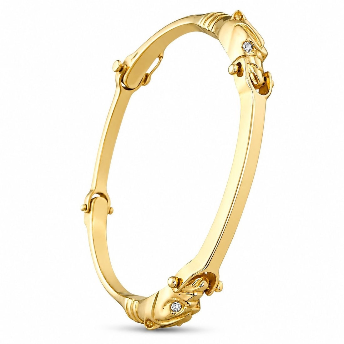 14K Yellow Gold 0.12ct Diamond Cheetah Head Link Bracelet (1 of 7)