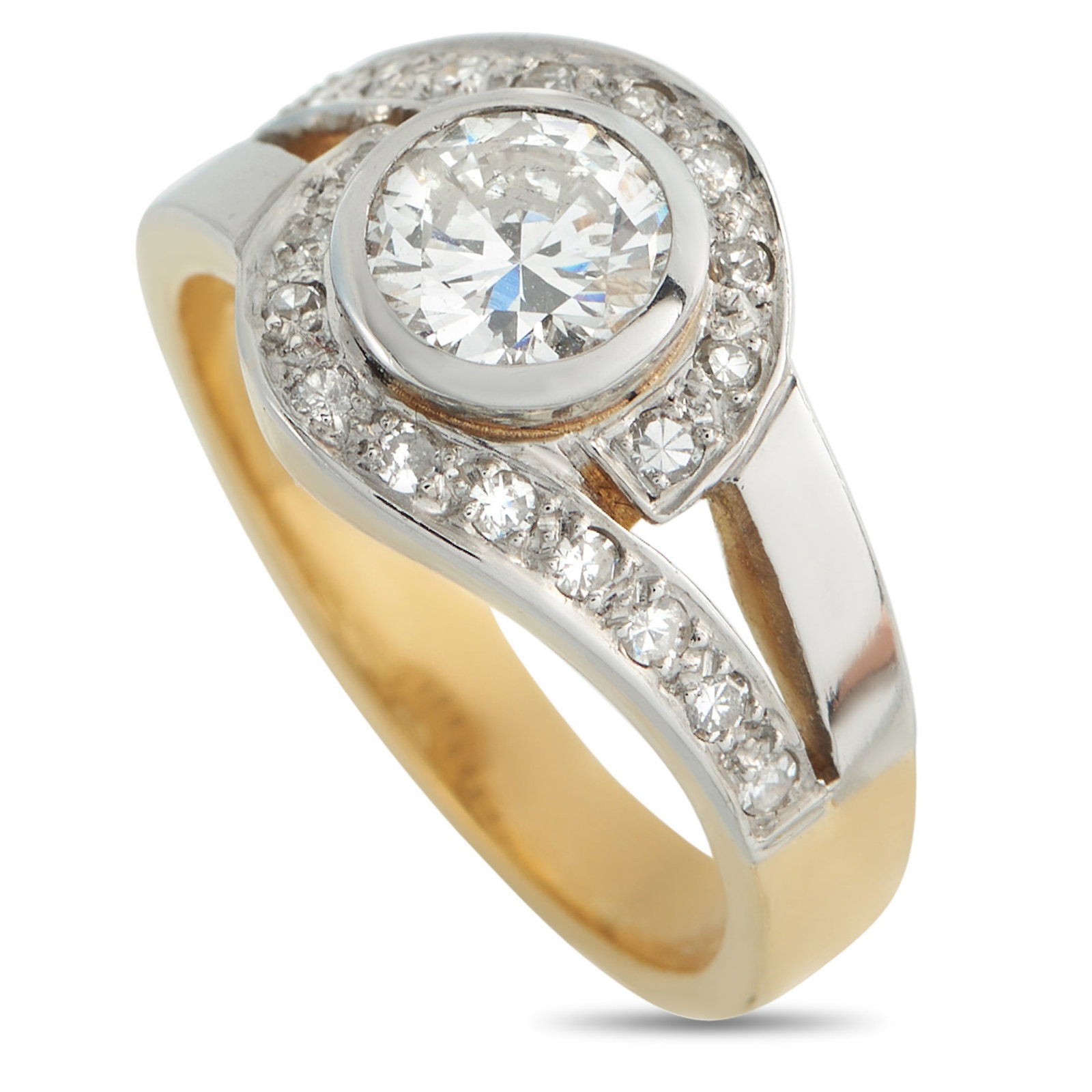 18K Yellow Gold 1.0ct Diamond Ring: Add sparkle to any ensemble with this antique luxury ring. A 0.80 Diamond makes a statement at the center of the unique 18K Yellow Gold setting. Diamond accents totaling 0.20 carats make it even more 
