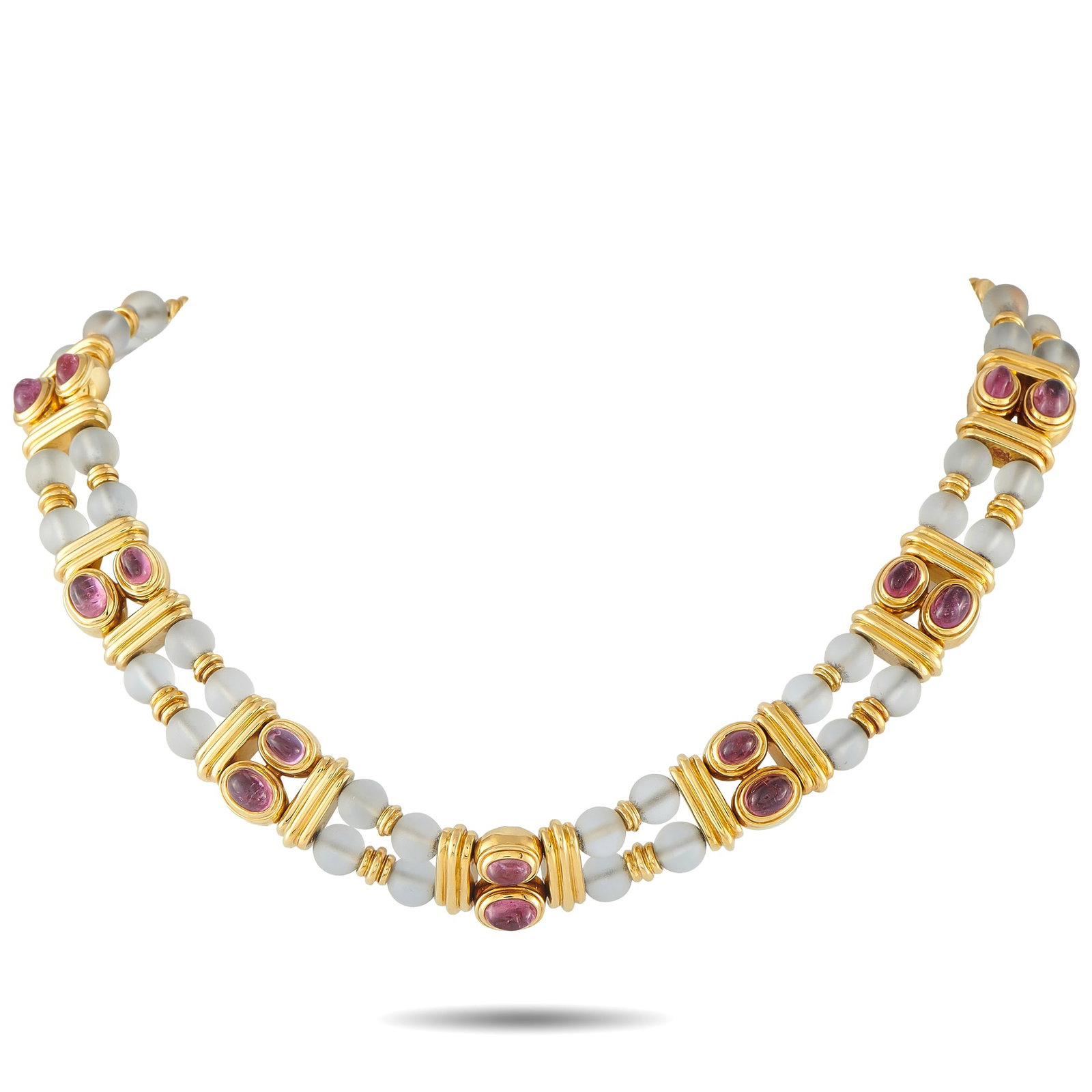 Boucheron 18K Yellow Gold Tourmaline and Rock Crystal Necklace: This stunning Boucheron choker necklace will continually impress. The opulent design comes to life thanks to a combination of 18K Yellow Gold, Rock Crystal, and Tourmaline gemstones. It measures