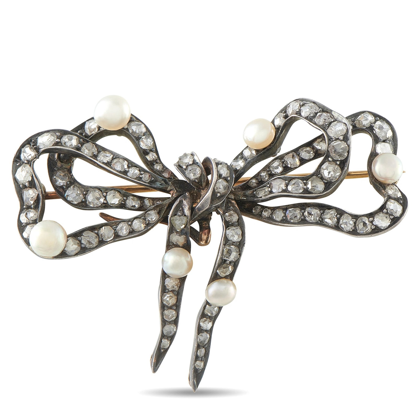 Antique 14K Rose Gold 3.0ct Diamond and Pearl Brooch (1 of 3)