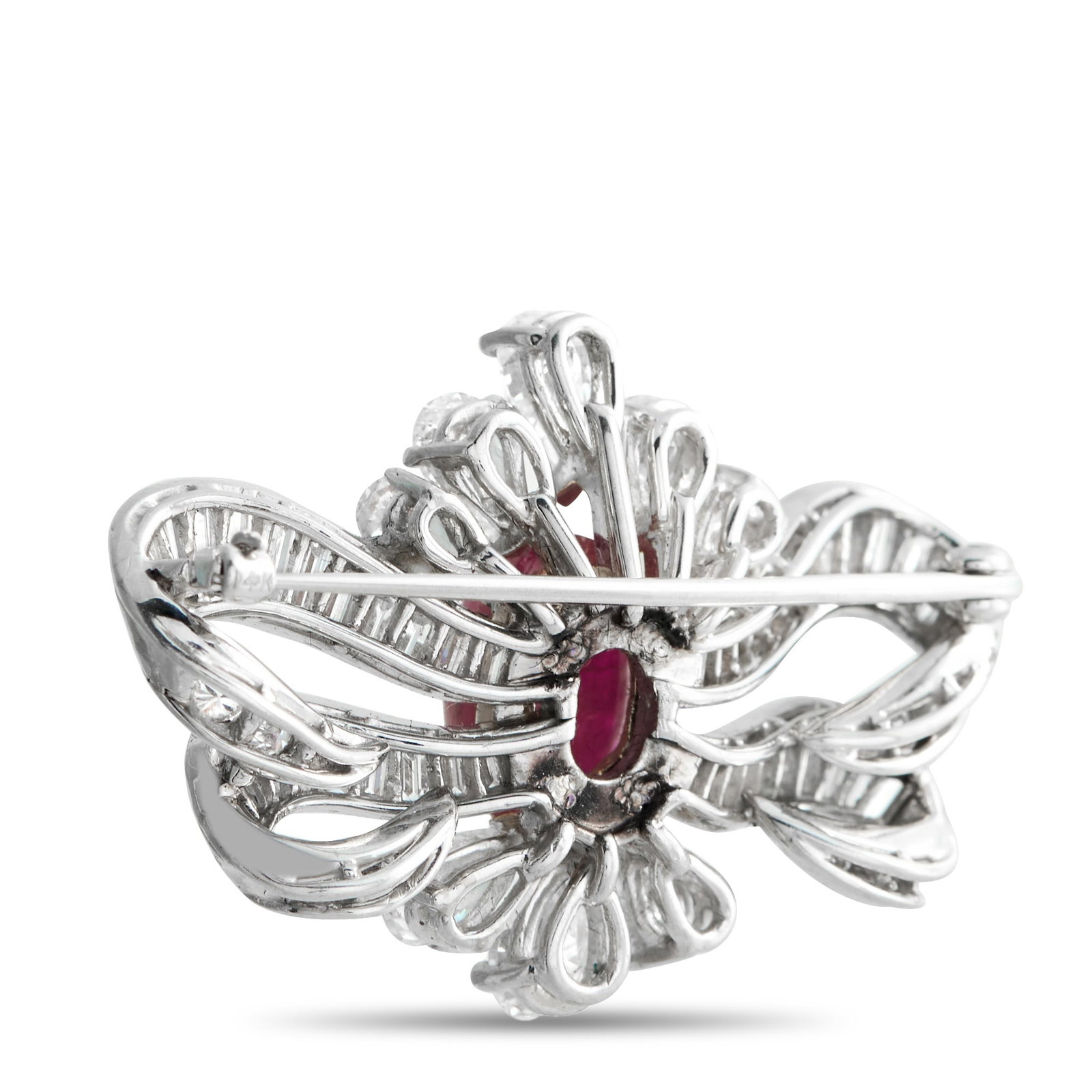 Platinum 4.14ct Diamond and Ruby Brooch - 2