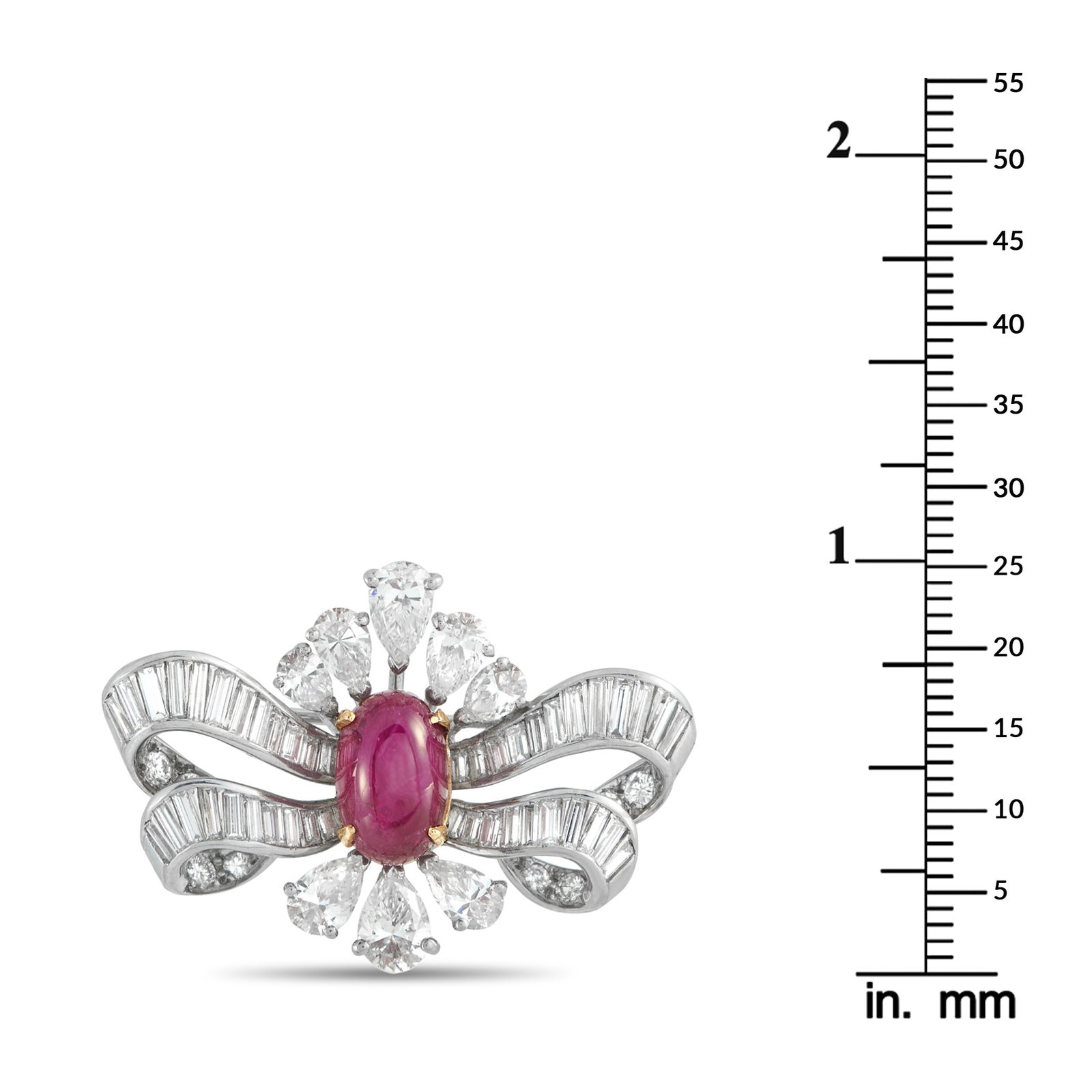 Platinum 4.14ct Diamond and Ruby Brooch - 3