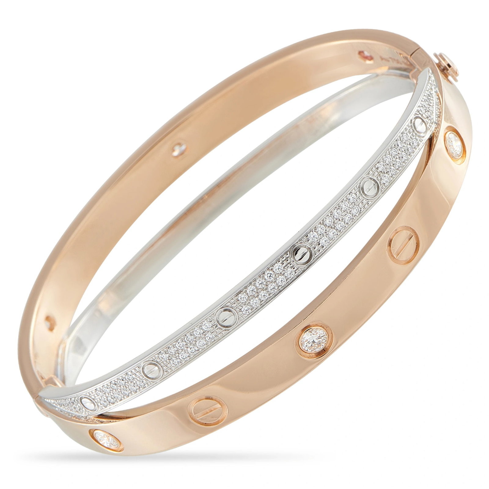 Cartier Double Love 18K Rose and White Gold Diamond Bracelet (1 of 4)