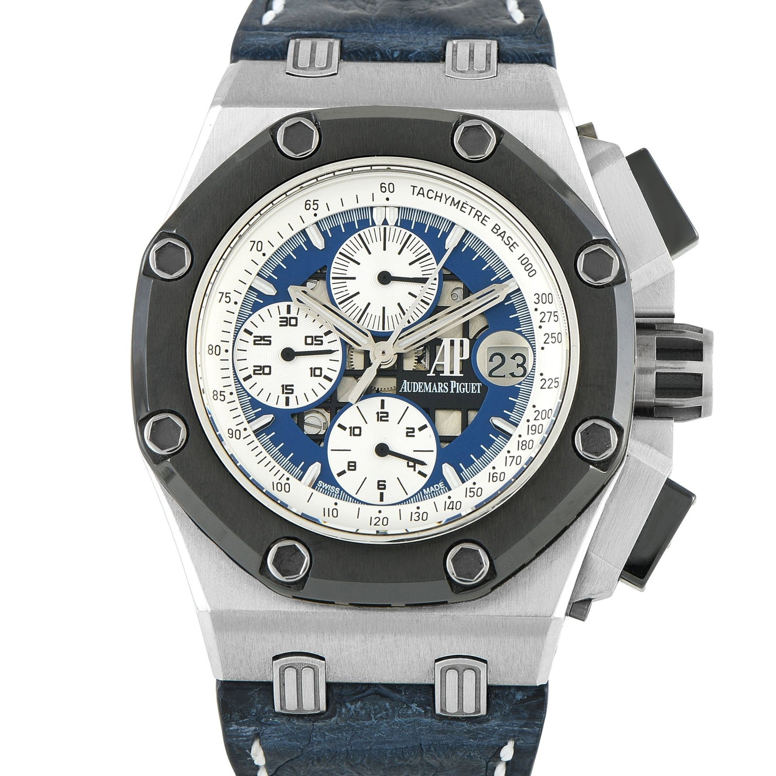 Audemars Piguet Royal Oak Offshore Rubens Barrichello Watch: A true rare piece, this Royal Oak Offshore Rubens Barrichello ref. 26078PO.OO.D018CR.01 is an exceptional watch released in 2006 in a limited edition series of only 150 pieces. It has a 4mm platinum c