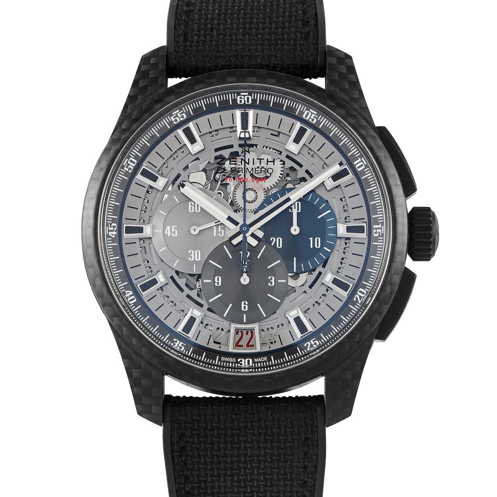 Zenith El Primero Lightweight Limited Edition Watch: The 250-piece limited edition El Primero Lightweight ref. 10.2260.400 69.R573 was released in 2014. This sporty watch has its 45mm case executed in black carbon fiber and aluminum. The crown and pushe
