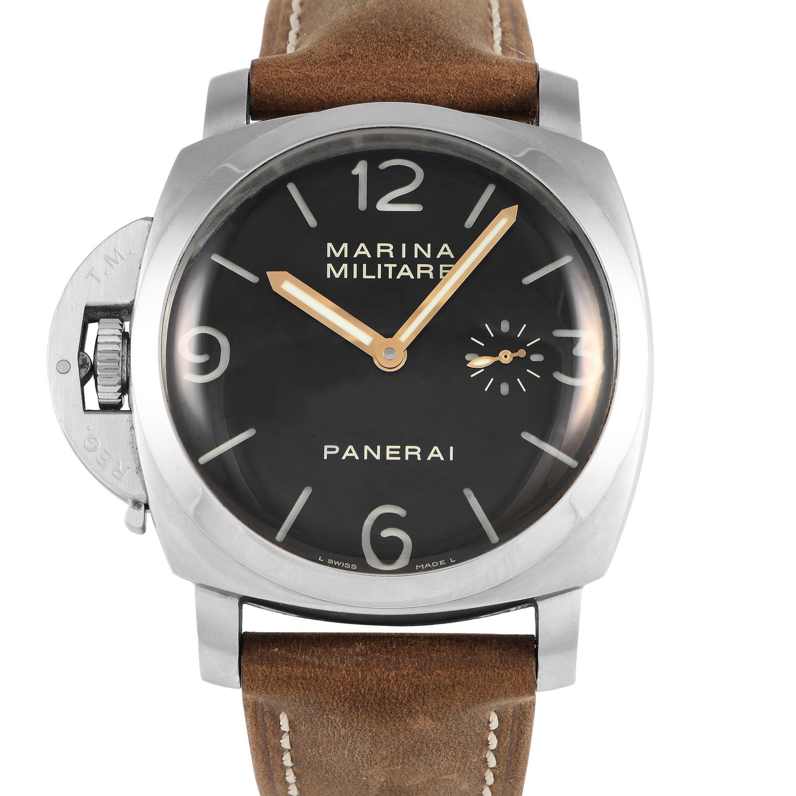 Officine Panerai Luminor Marina Militare Watch: The Officine Panerai Luminor Marina Militare Watch, reference number PAM00217, is a limited-edition timepiece designed for left-handed individuals.Along with a 47mm case made from brushed steel and a 