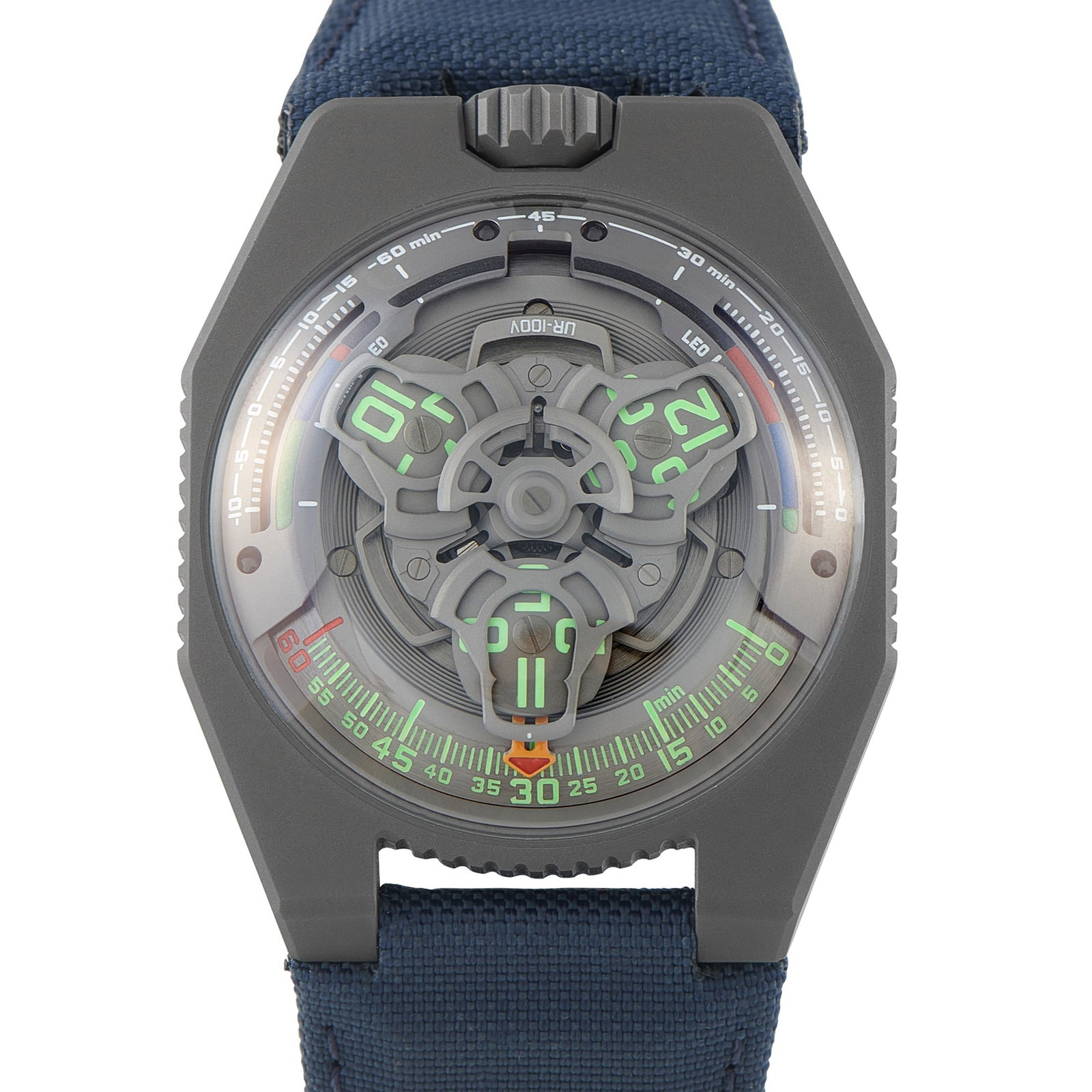 Urwerk UR-100V P.02 Limited Edition for Collective Watch: In 2019, Urwerk released the UR-100V watch, featuring not only the brand’s signature satellite carousel configuration of the wandering hours and minutes but also two novel indicators: distance trave