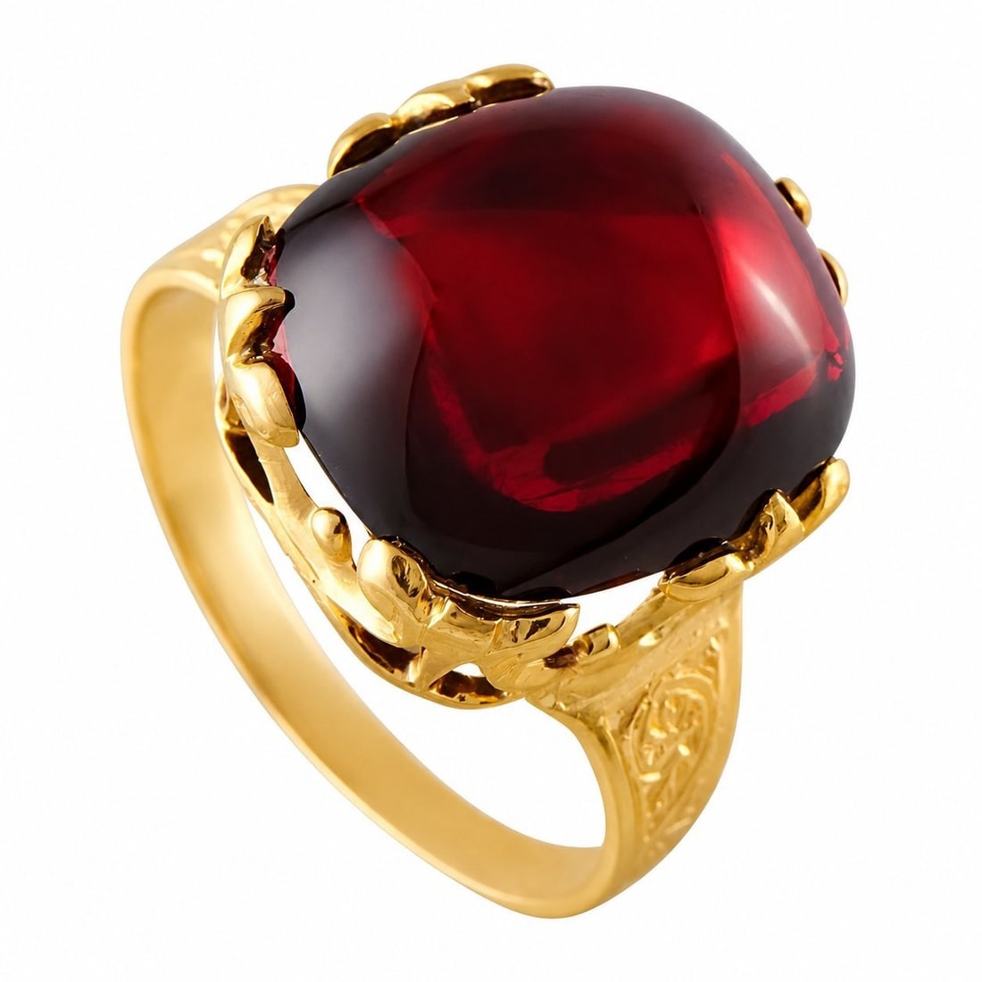 Antique 18K Yellow Gold 7.0ct Garnet Cabochon Ring (1 of 8)
