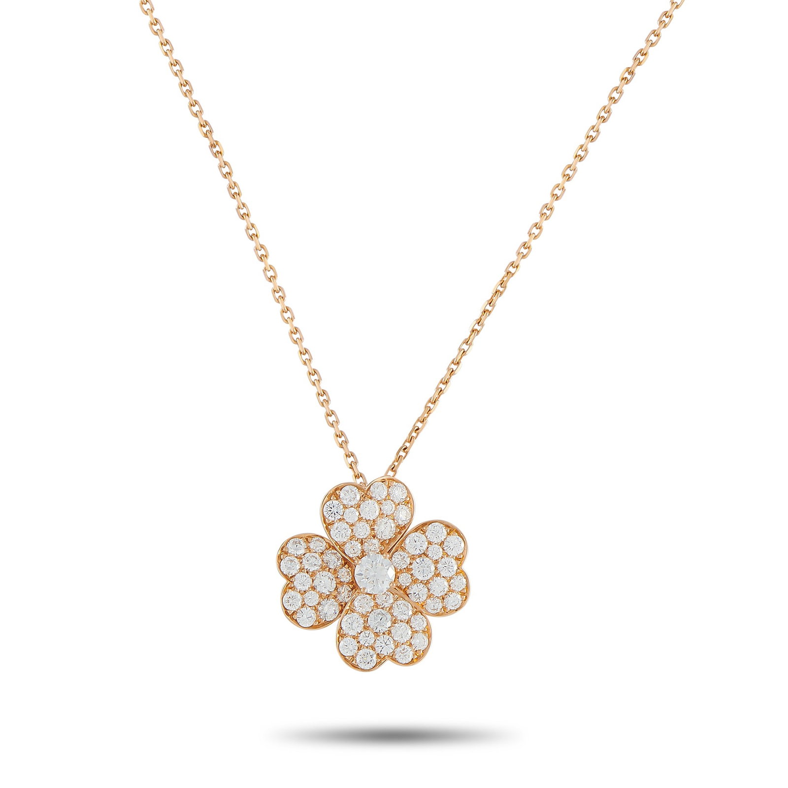 Van Cleef & Arpels Cosmos 18K Rose Gold 1.55ct Diamond Pendant: Sparkling Diamonds with a total weight of 1.55 carats make this Van Cleef & Arpels Cosmos necklace positively radiate light. Crafted from 18K Rose Gold, the charming floral motif features delicate hea