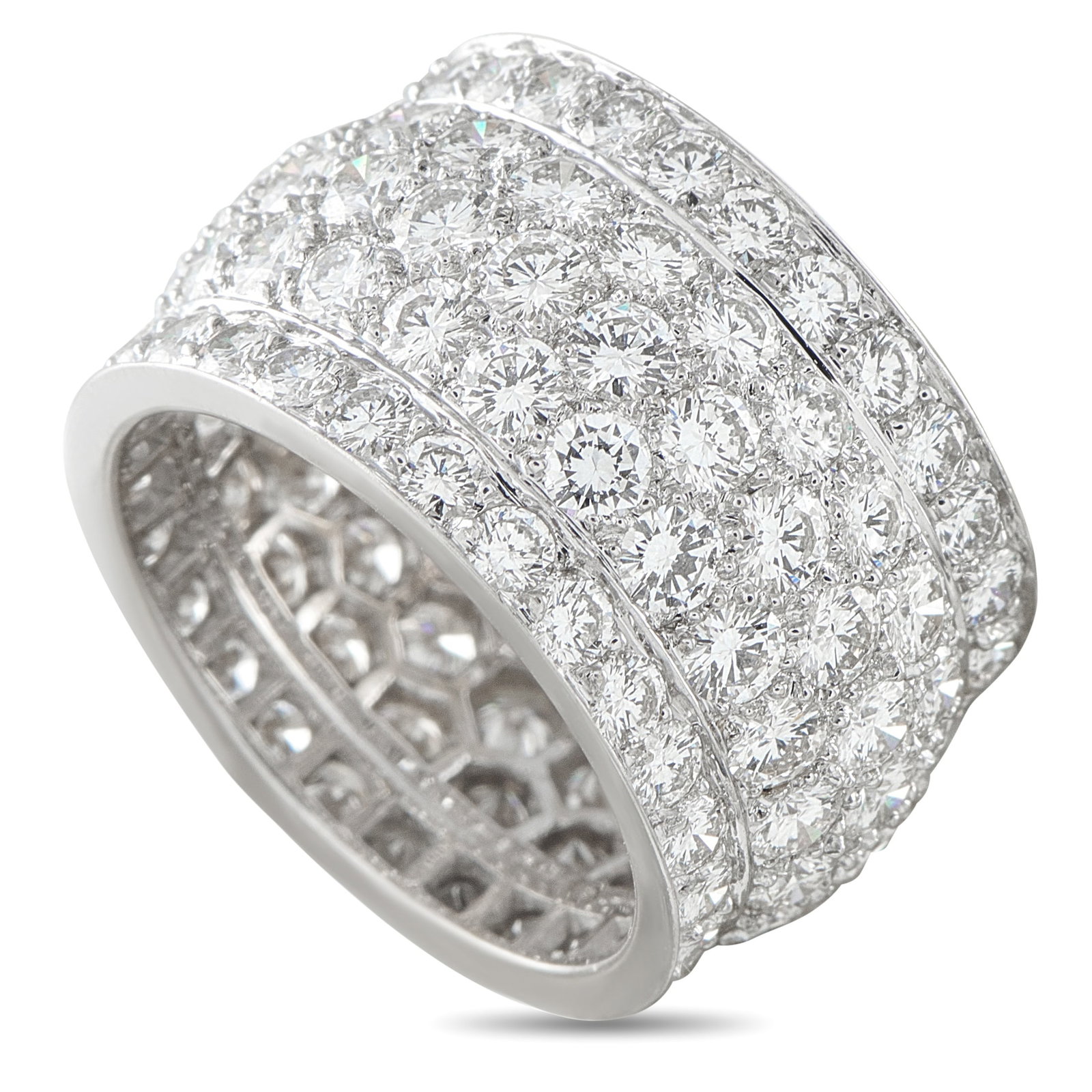 Cartier Nigeria 18K White Gold 5.50ct Diamond Ring: This Cartier Nigeria ring will continually catch the light. Covered in Diamonds with a total weight of 5.50 carats, it will make a sparkling statement every time it’s worn. Set in 18K White Gold, it