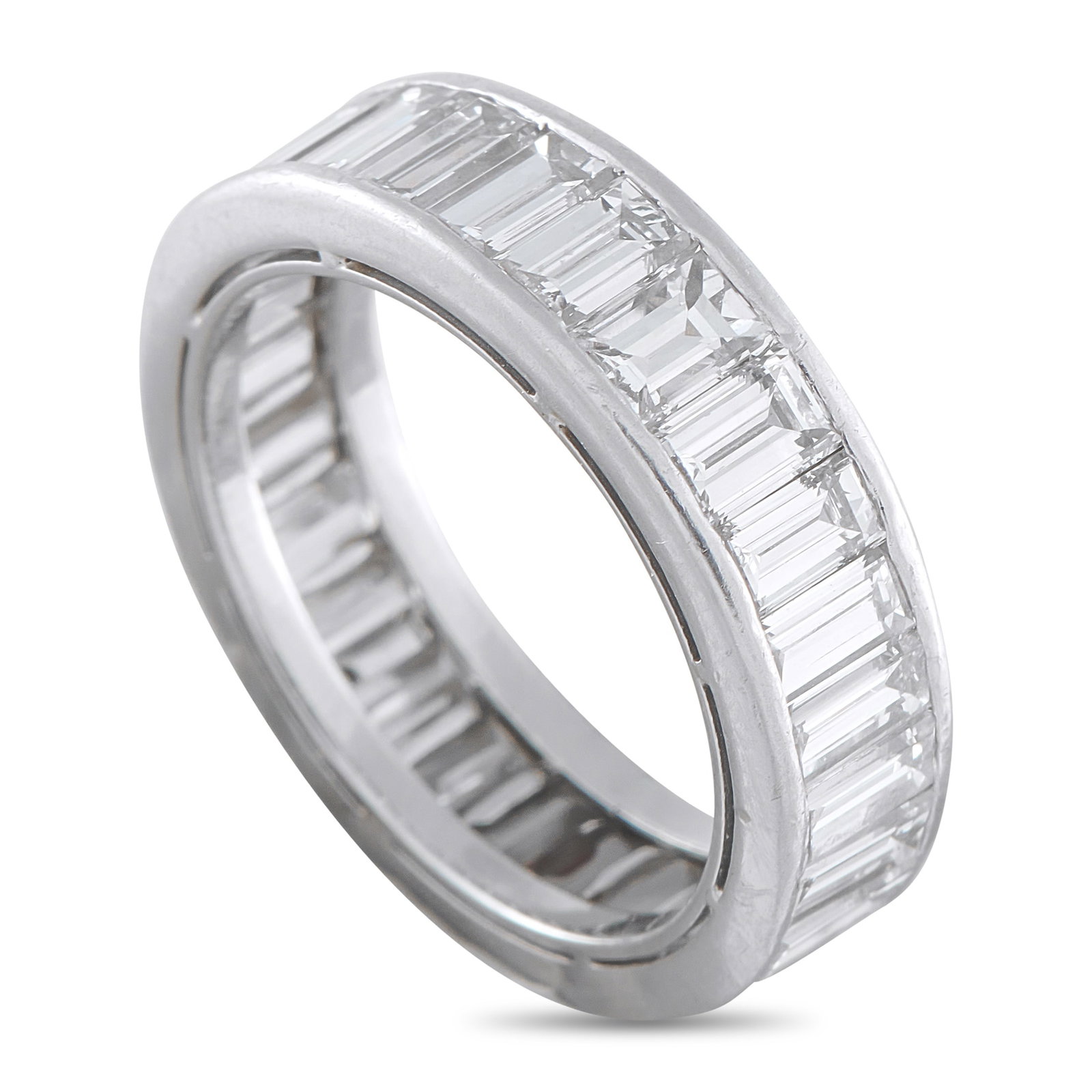Harry Winston Platinum 5.40ct Diamond Eternity Band: This Harry Winston eternity band is a breathtaking luxury piece that is ideal for everyday wear. Set in Platinum, emerald cut Diamonds with a total weight of 5.40 carats allow this piece to sparkle an