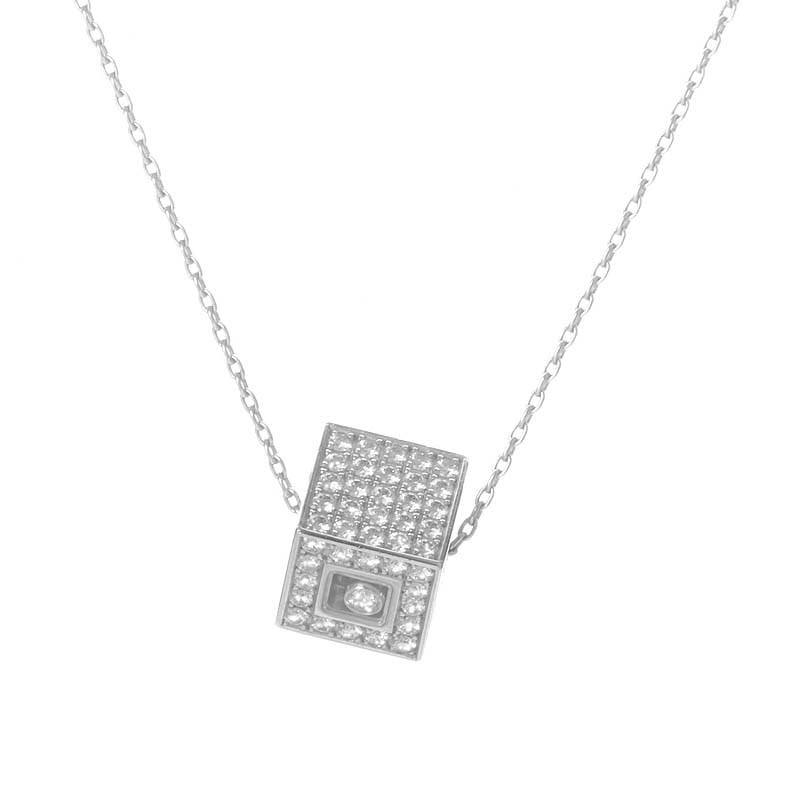 Chopard Happy Diamonds 18K White Gold Diamond Pave Cube Pendant: This pendant necklace is luxurious and glamorous. It is made of 18K white gold and boasts a cube-shaped pendant set with an outstanding diamond pave. Metal & Stones Metal - 18K White Gold Stones - Dia