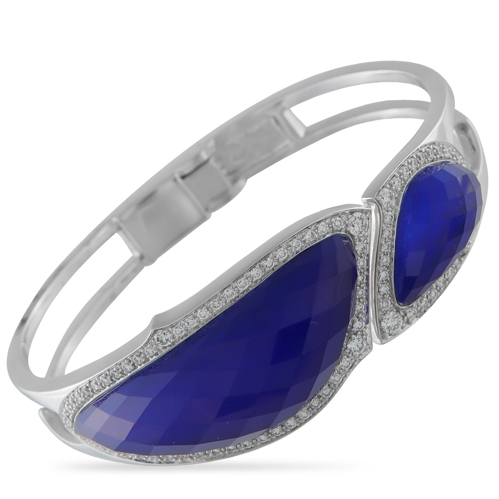 Stephen Webster 18K White Gold 1.30ct Diamond and Lapis Bracelet: This Stephen Webster bracelet is simply exquisite. The bold, contemporary design comes to life thanks to vibrant blue crystal Lapis. Diamond accents totaling 1.30 carats make it even more elegant. A l