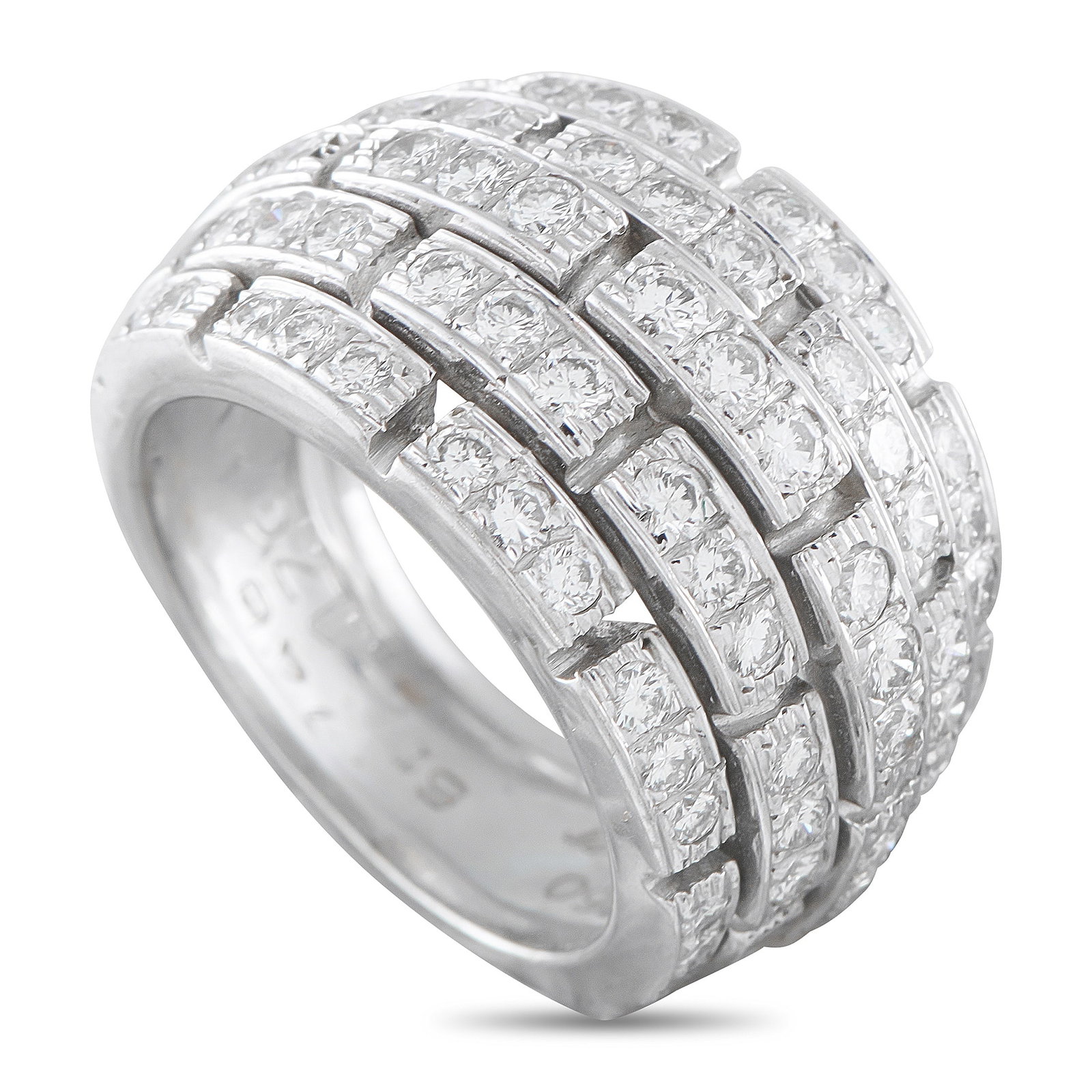 Cartier Maillon Panthere 18K White Gold 1.50ct Diamond Ring: Rows of sparkling Diamonds totaling 1.50 carats allow this Cartier Maillon Panthere ring to effortlessly catch the light. Crafted from 18K White Gold, curved links combine to create an accessory that 
