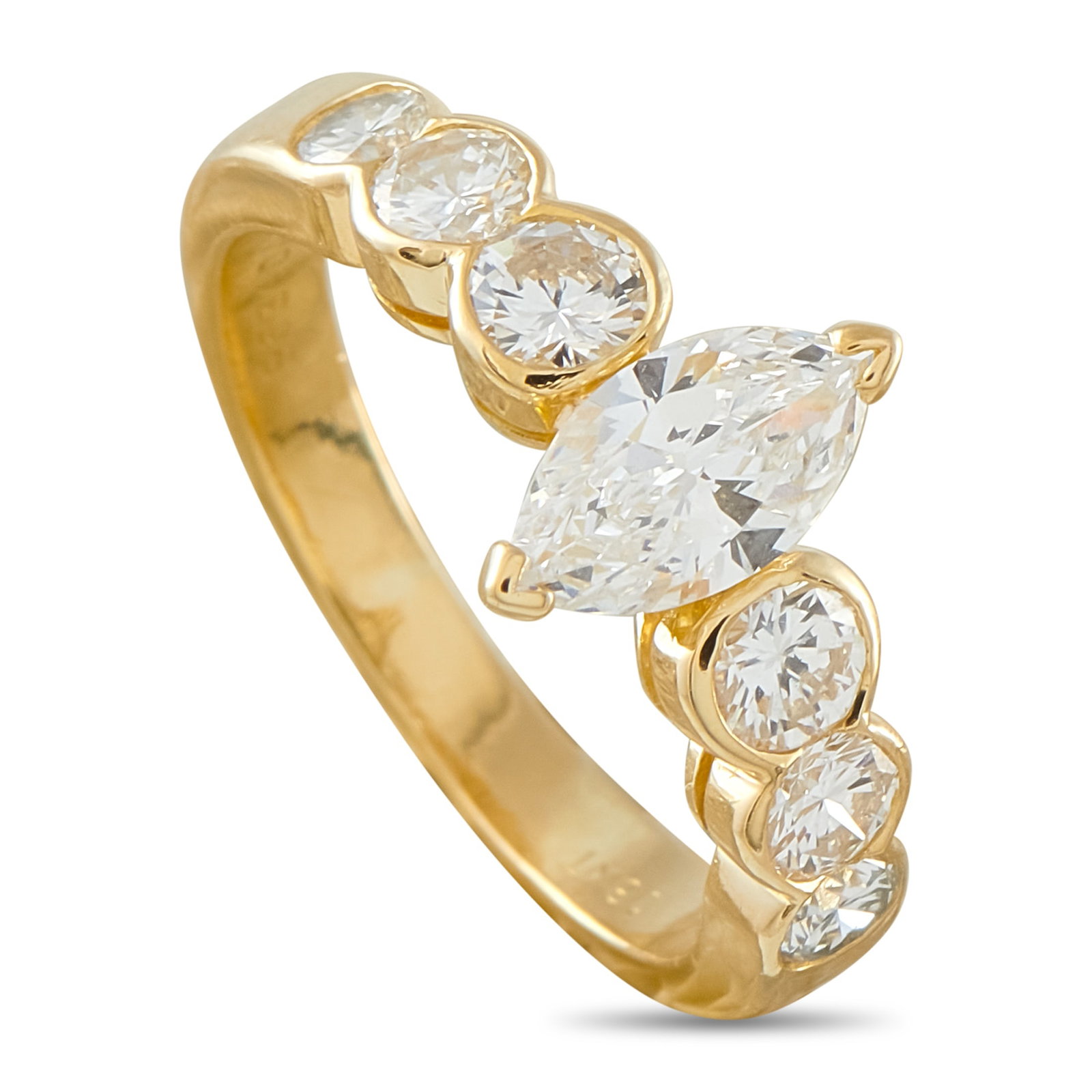 Van Cleef & Arpels 18K Yellow Gold 1.14ct Diamond Engagement Ring: This Van Cleef & Arpels engagement ring is ideal for anyone who appreciates timeless luxury. The classic 18K Yellow Gold setting comes to life thanks to round-cut and marquise-cut Diamonds with a tota