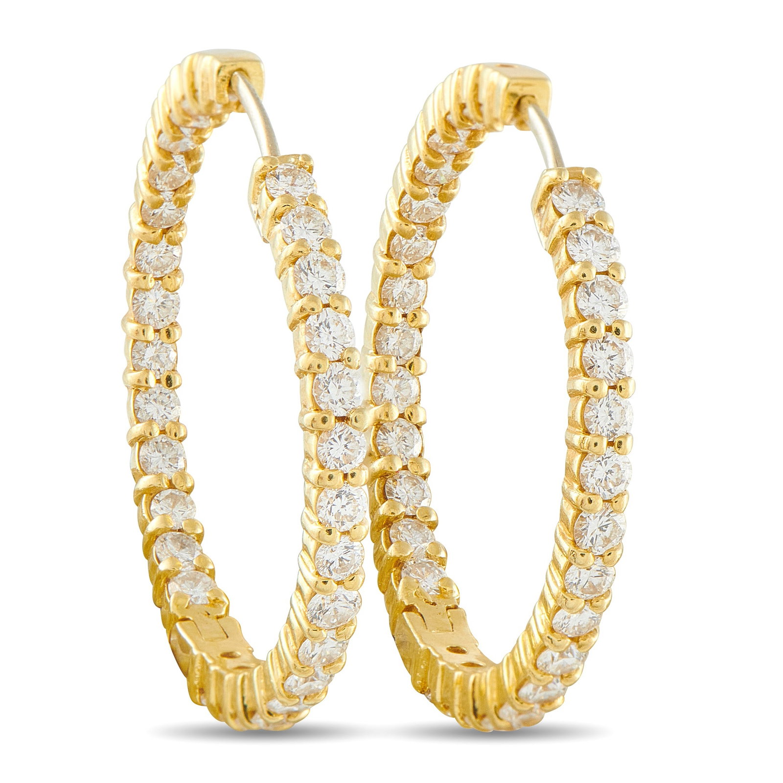 Roberto Coin 18K Yellow Gold 2.85ct Diamond Hoop Earrings: These Roberto Coin hoop earrings will add a touch of timeless elegance to any ensemble. The chic inside-out design effortlessly catches the light from every angle thanks to sparkling Diamonds with a t
