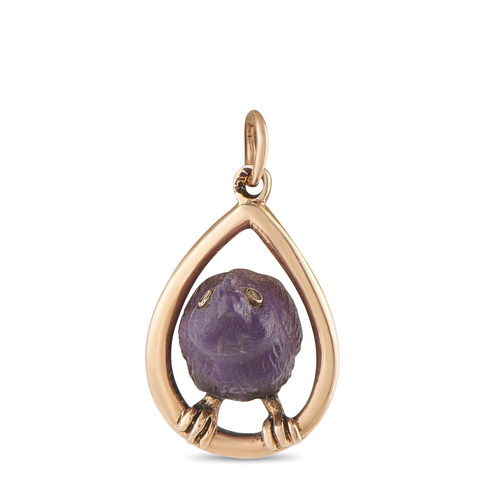 A Faberge 56 Gold and Amethyst Pendant, Work master Feodor Afanasiev, St. Petersburg, 1909-1917: A Faberge 56 Gold and Amethyst Pendant, Work master Feodor Afanasiev, St. Petersburg, 1909-1917 PROVENANCE: SOTHEBYS, 26 November 2019, Lot 338. ESTATE This Fabergé pendant is crafted in 14K rose gol