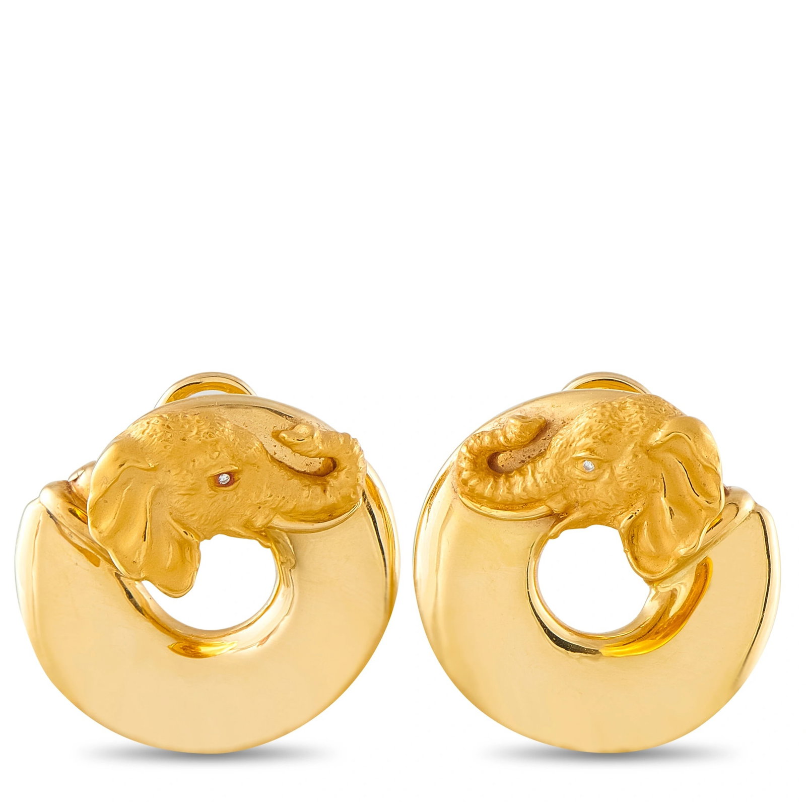 Carrera Y Carrera 18K Yellow Gold Diamond Elephant Hoop Earrings (1 of 4)
