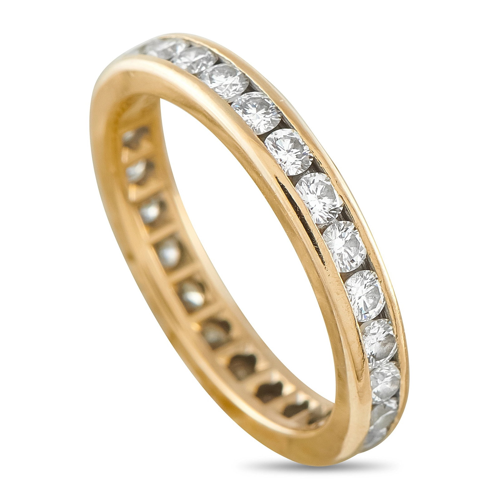 Tiffany & CO. 18K Yellow Gold 1.04ct Diamond Eternity Band: A Tiffany & Co. diamond eternity band crafted in 18-karat yellow gold, set with 1.04 ct of brilliant-cut diamonds selected to Tiffany’s exacting standards. Ring size 5, weighing 2.6 grams. This piec