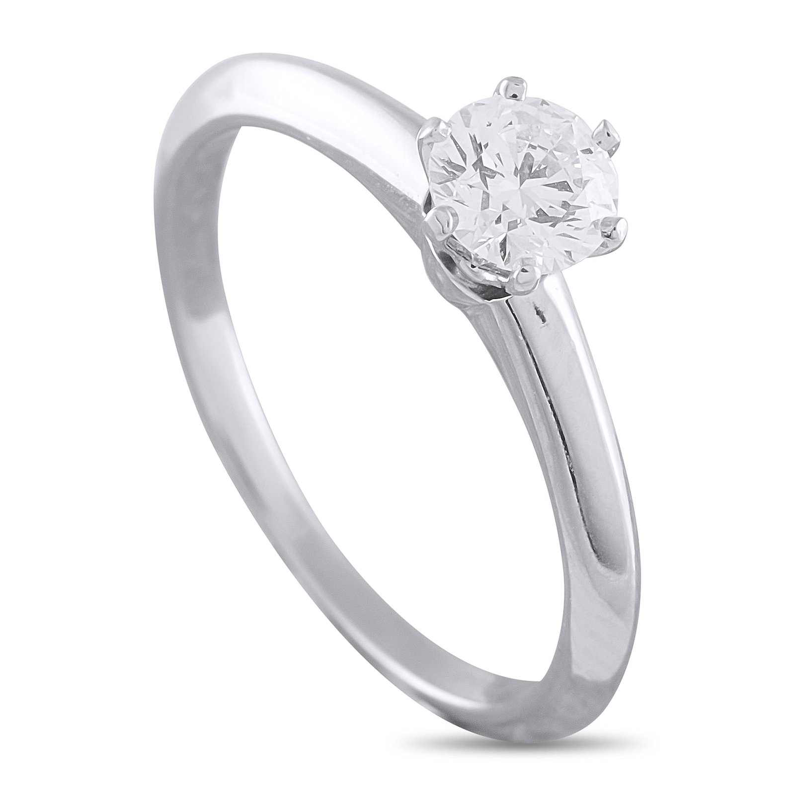 Tiffany & CO. Platinum 0.38ct Diamond Solitaire Ring: This Tiffany & Co. solitaire ring will continually impress. Featuring a 0.38 carat round-cut Diamond center stone in a 6-prong setting, this classic design will simply never go out of style. Set in Pl