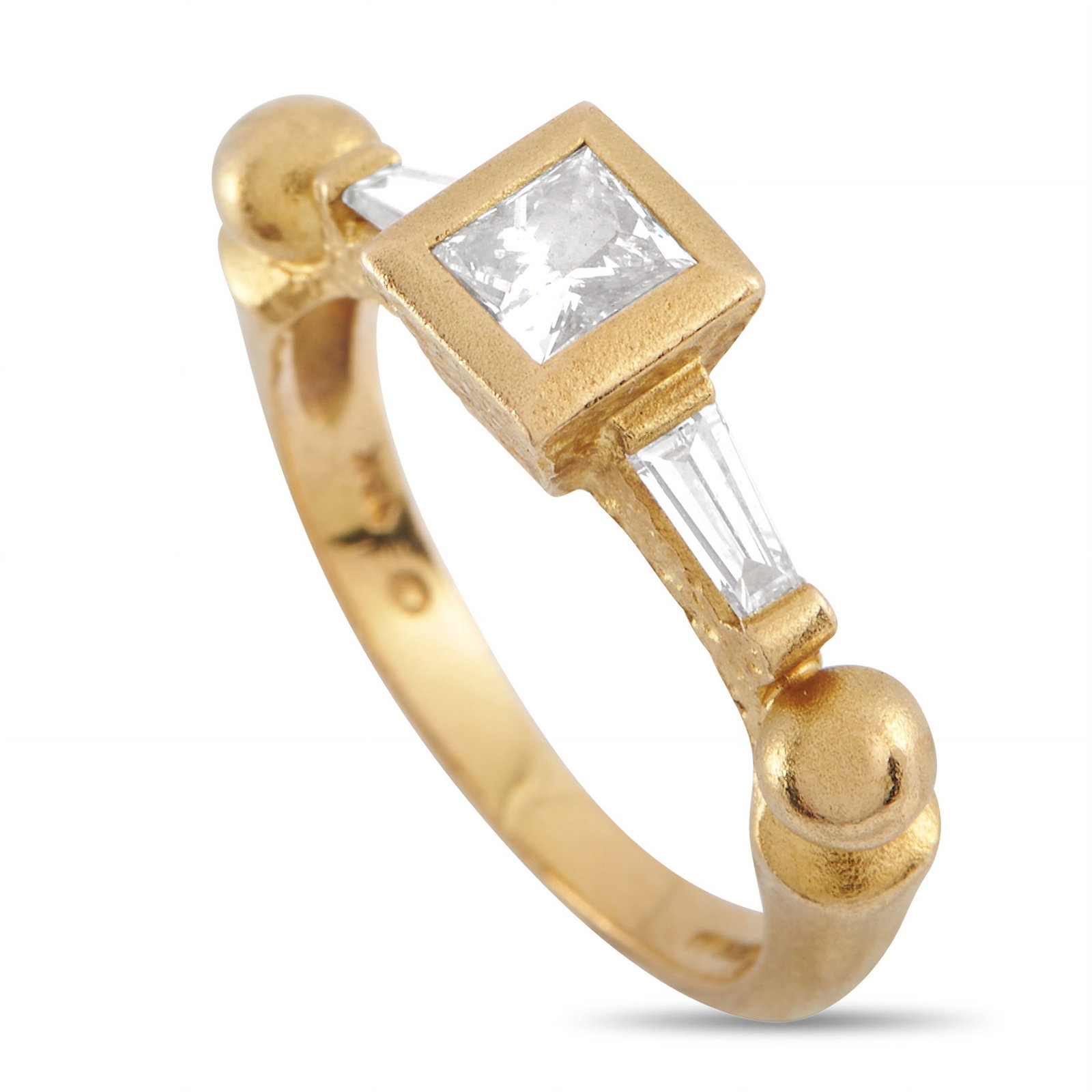 Paul Morelli 18K Yellow Gold 0.53ct Diamond Geometric Ring: Introducing a geometric and chic ring from the House of Paul Morelli, crafted in 18K yellow gold and adorned with three carefully selected diamonds. It features a solid 18K yellow gold band with a sli