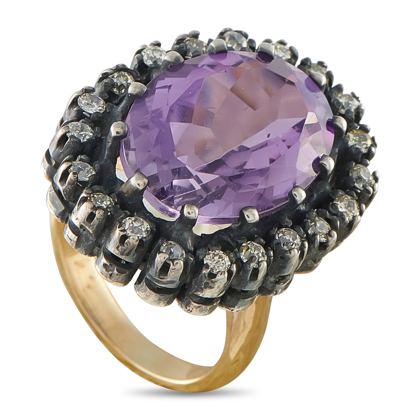 14K Yellow Gold and Silver 0.65ct Diamond and Amethyst Ring (1 of 4)