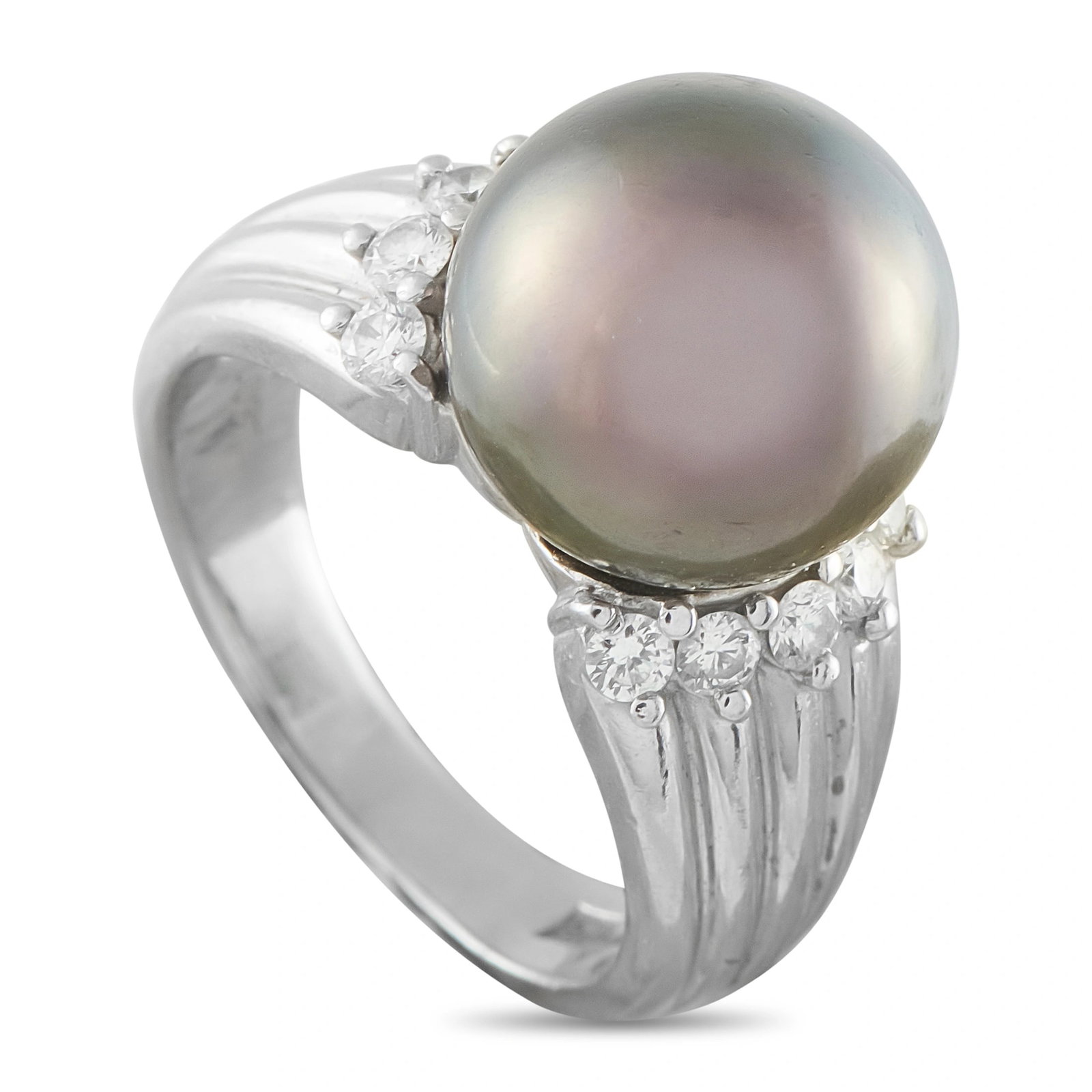 Platinum 0.37ct Diamond and Tahitian Pearl Ring: This luxury ring is designed to continually captivate. At the center of the sleek Platinum setting, an 11.85mm Tahitian Pearl offers a stunning alternative to a traditional center stone. Diamond accen