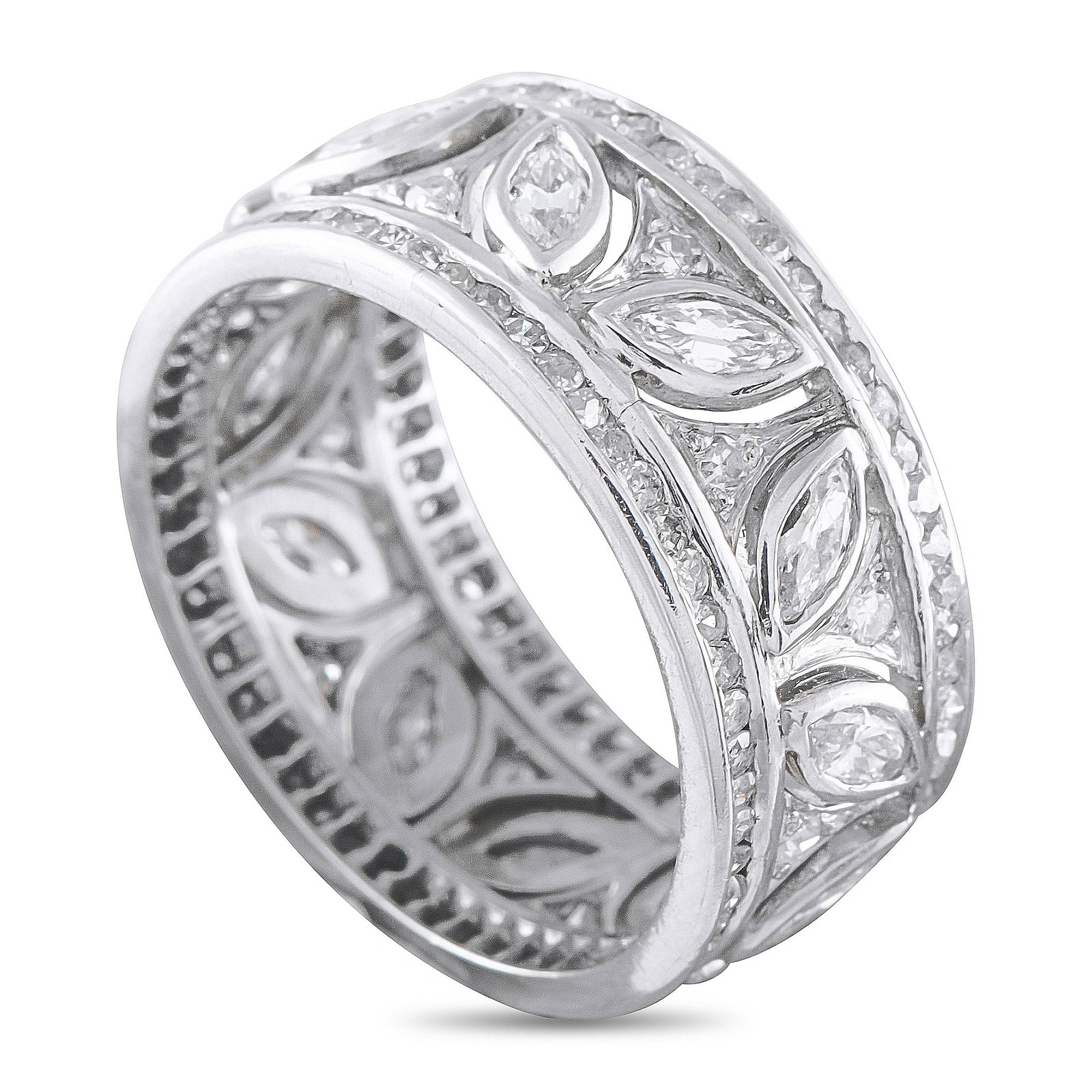 Platinum 2.02ct Diamond Band: Diamonds with a total weight of 2.02 carats cover this stylish band ring. Set in Platinum, this piece will look elegant no matter if it’s worn alone or stacked with other luxury pieces. It measures 