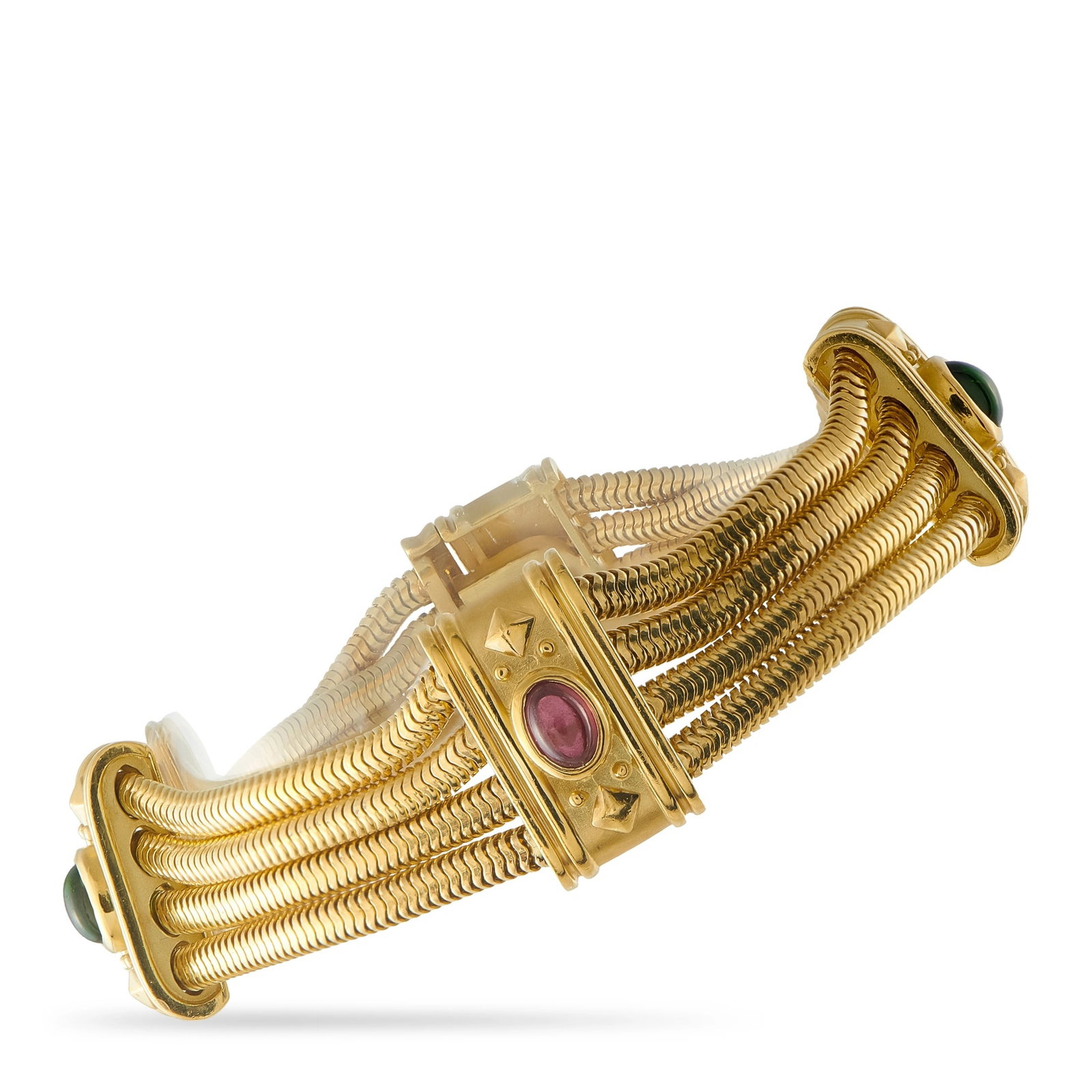 Seidengang 18K Yellow Gold Multi-Gemstone Bracelet: This opulent SeidenGang bracelet will continually make a statement. The flexible design is elevated by multicolored gemstones, which allow this piece to catch the light from any angle. Crafted from 18